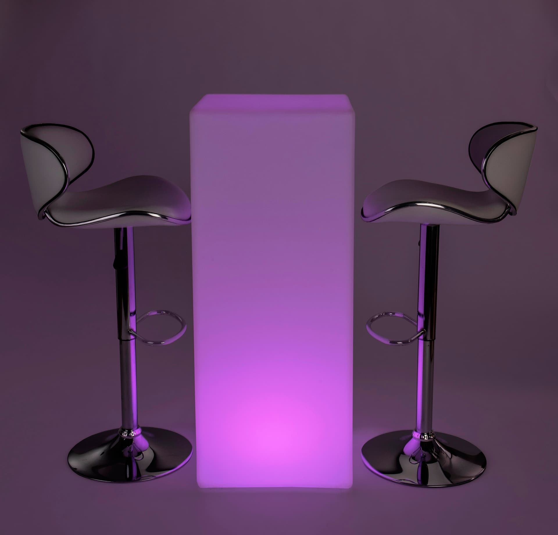 LED tall boy table set lit up