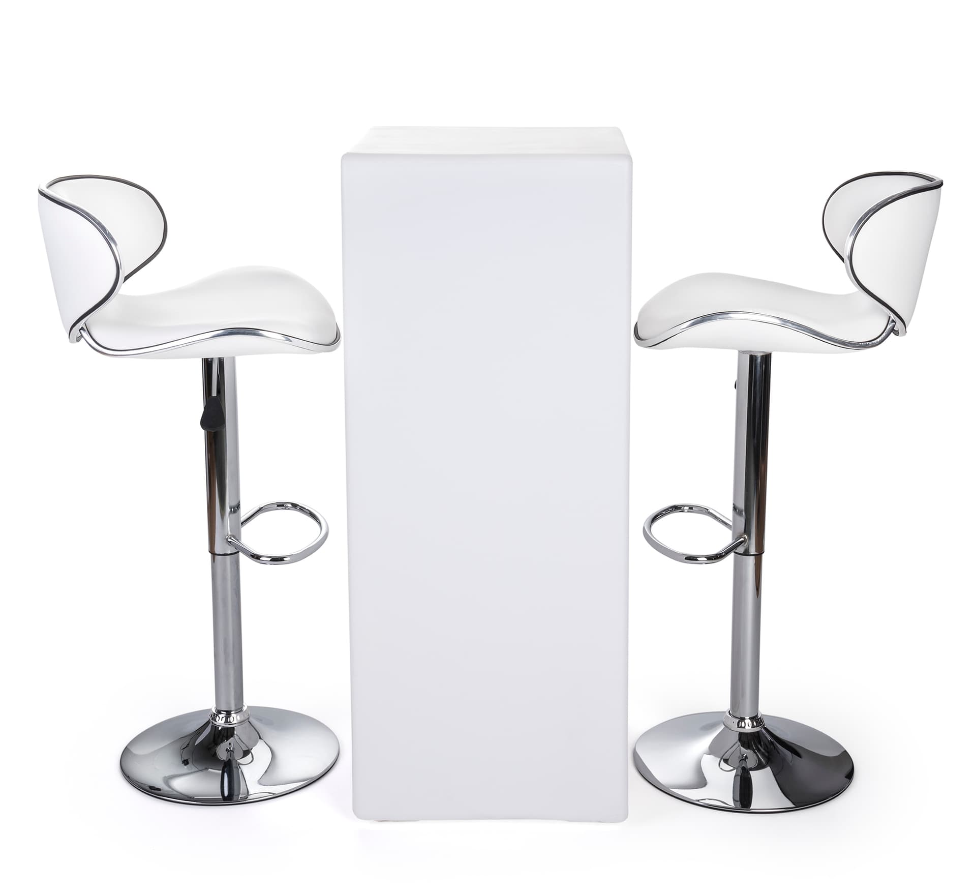 LED tall boy table set with 2 white leatherette stools