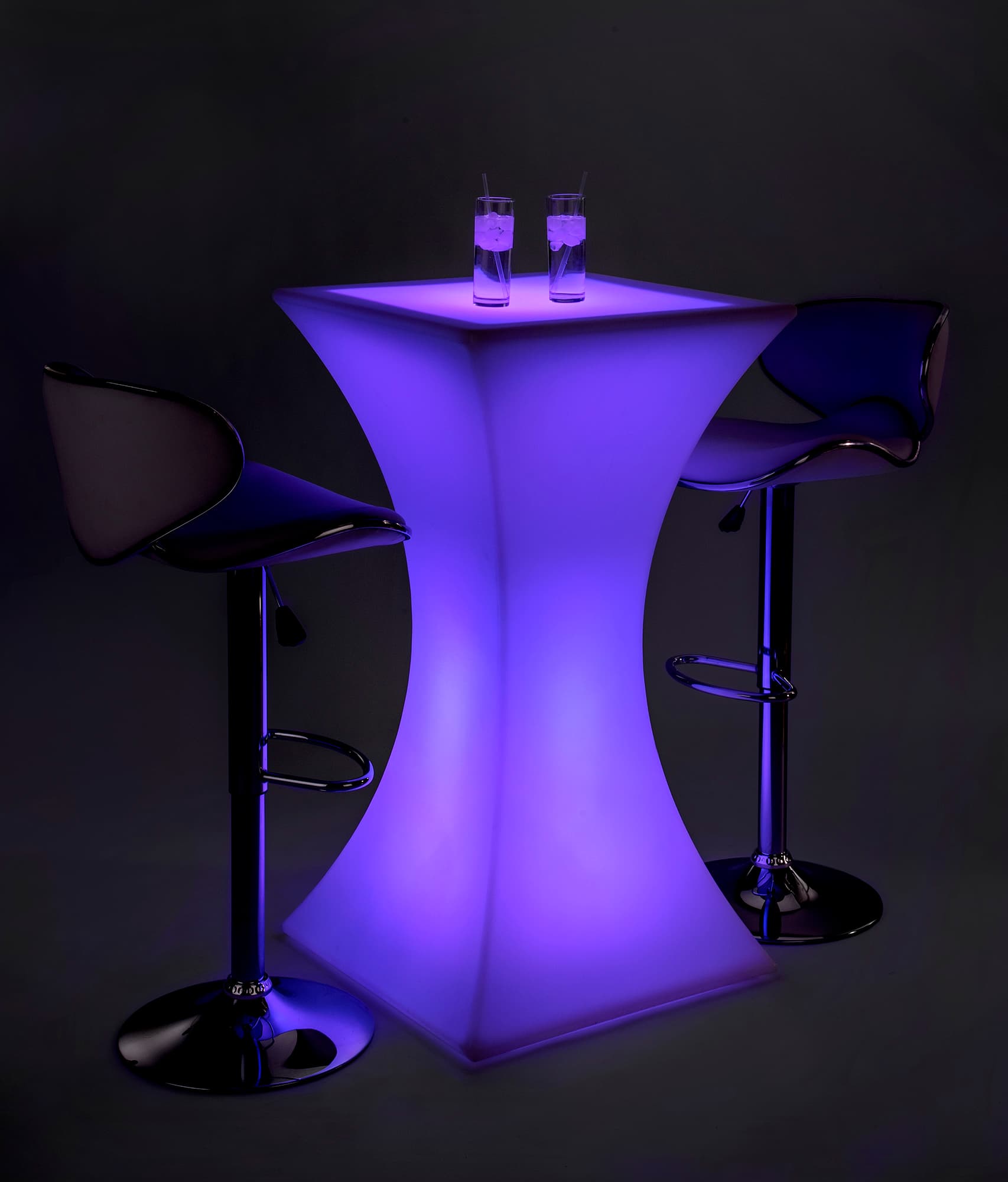 Hourglass LED pub table set with 16 light color settings
