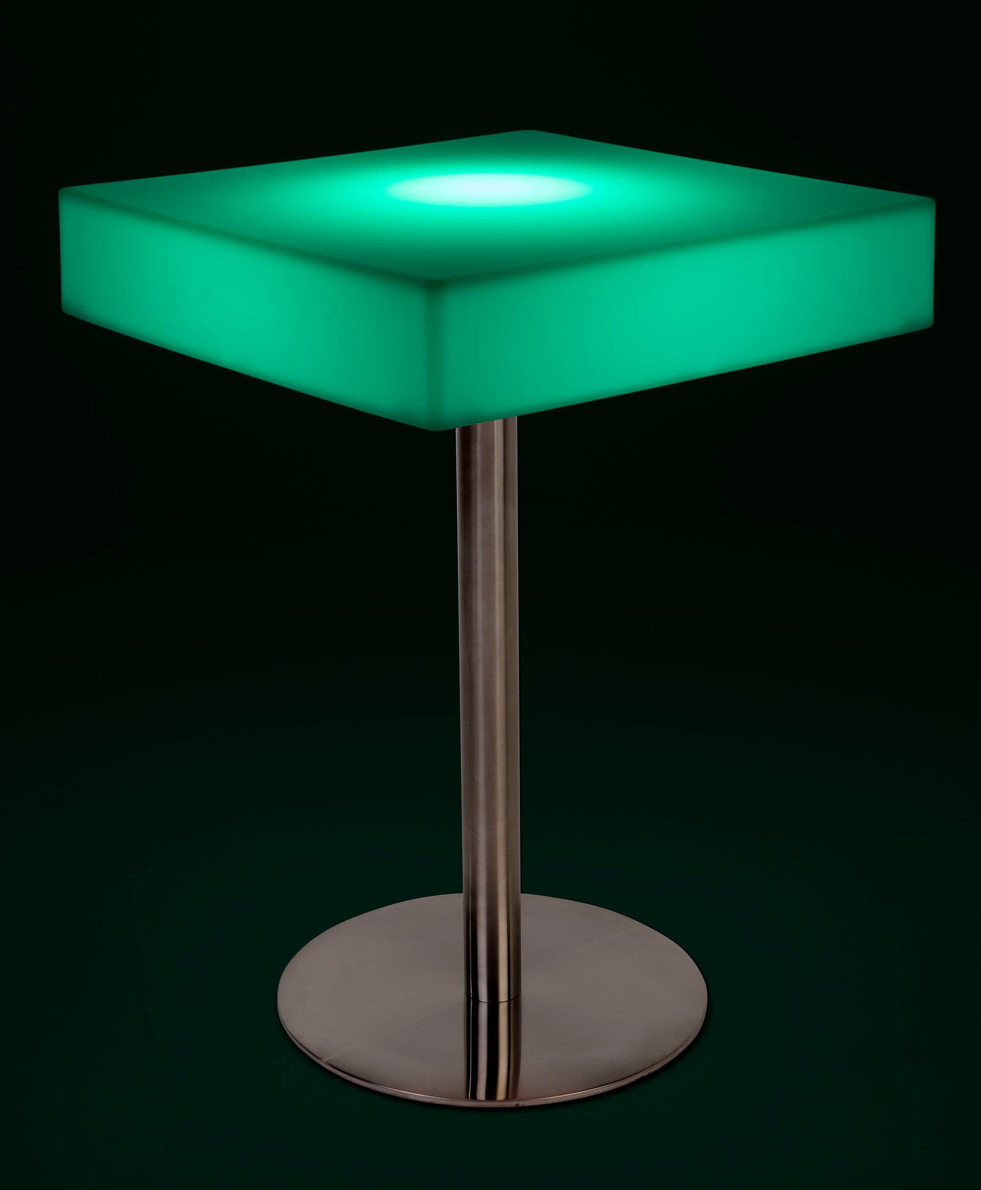 Square glow top bar table with teal illumination