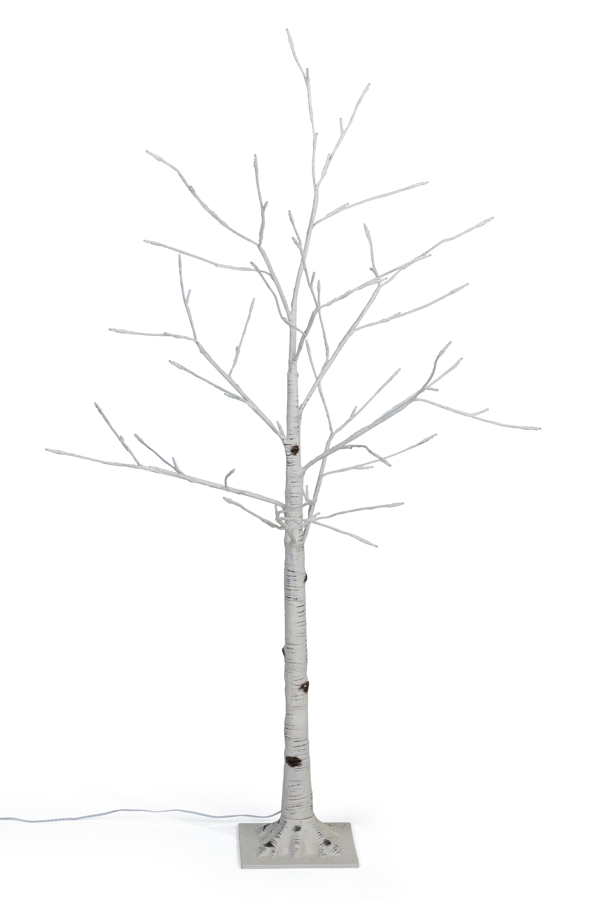 Lighted birch tree with faux decorative design