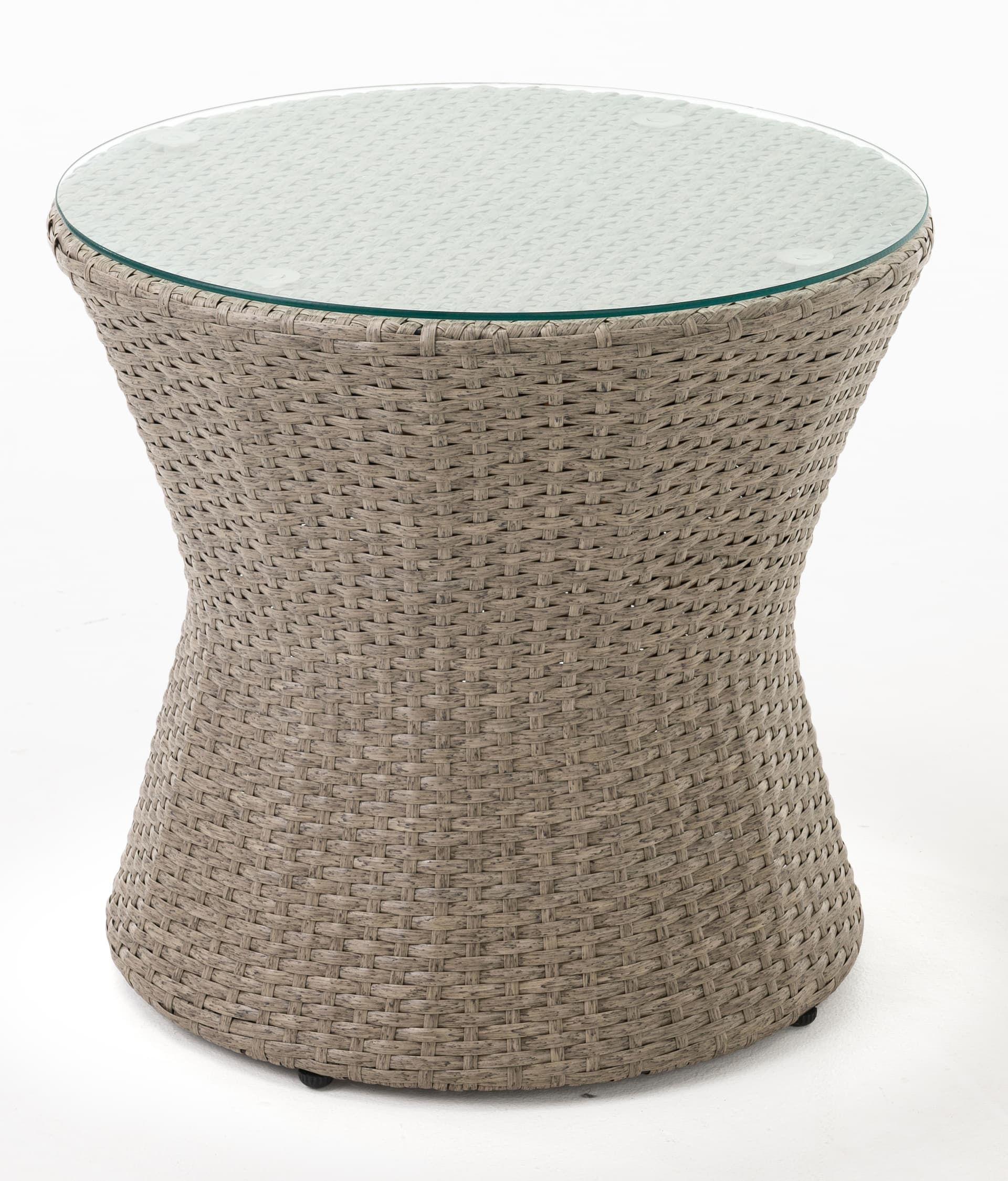 3 piece wicker bistro set with 24" wide table with tempered glass top