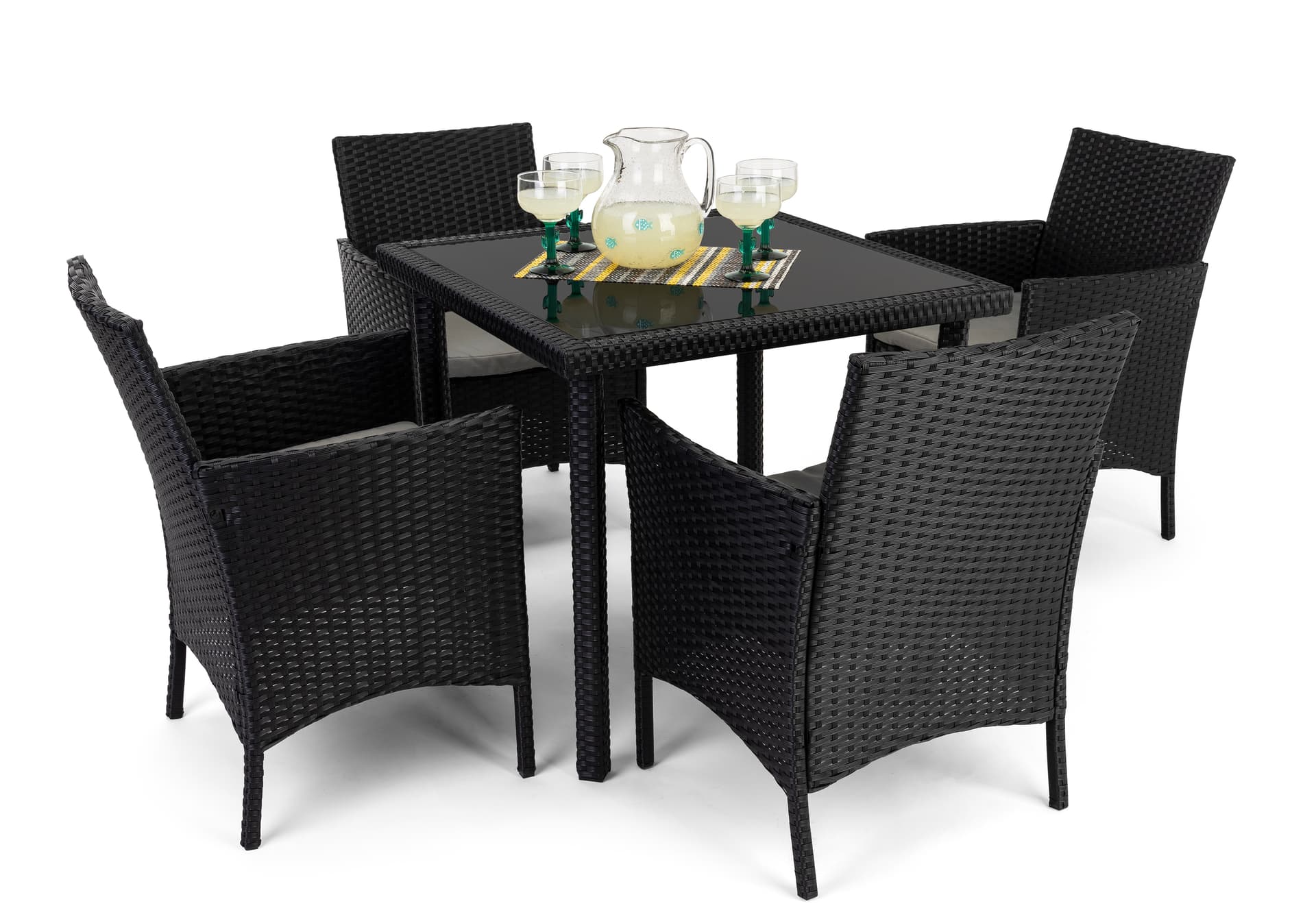 5 Piece rattan outdoor dining set with table weight capacity of 220 pounds