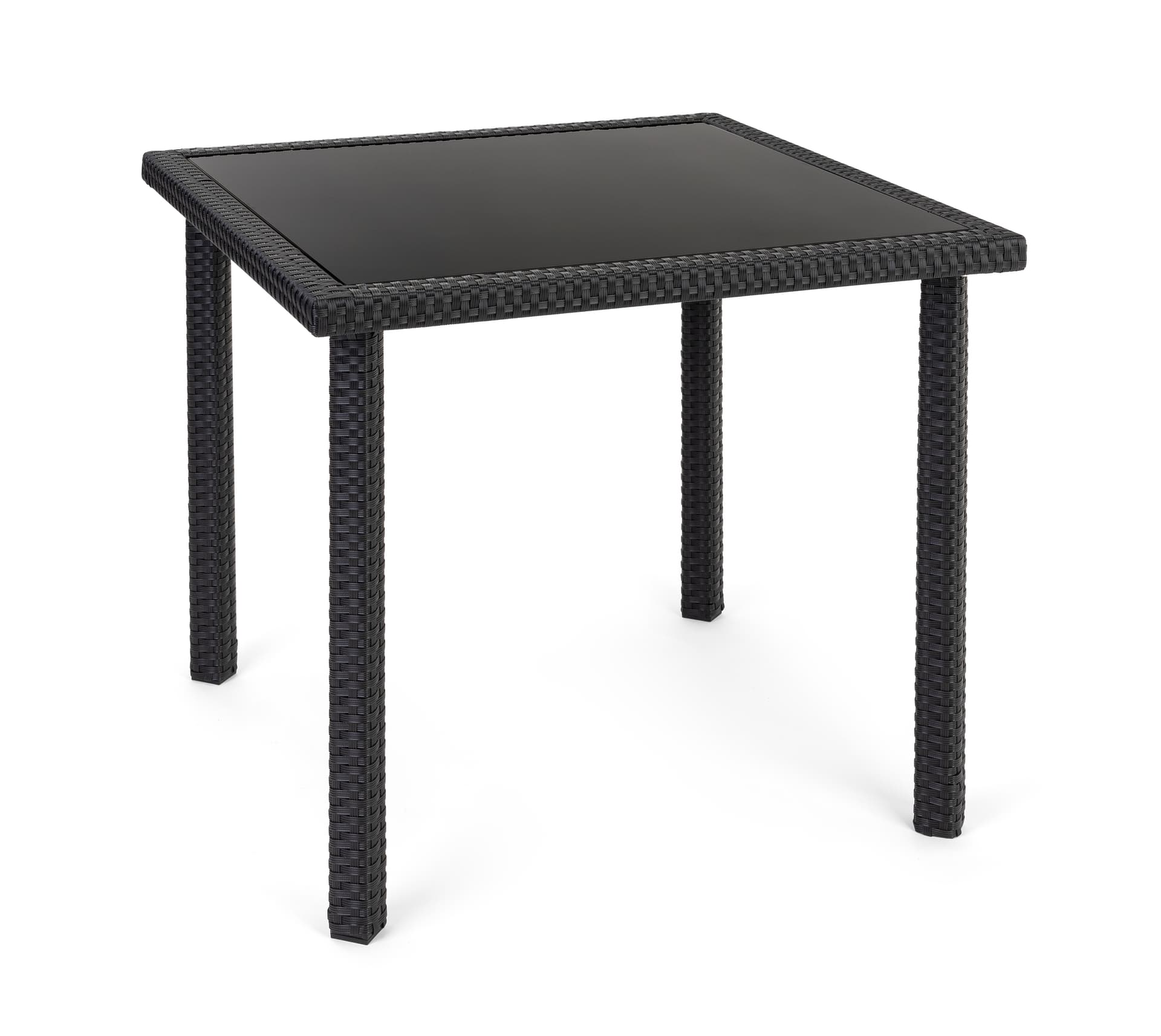 5 Piece rattan outdoor dining set with black tempered glass table top