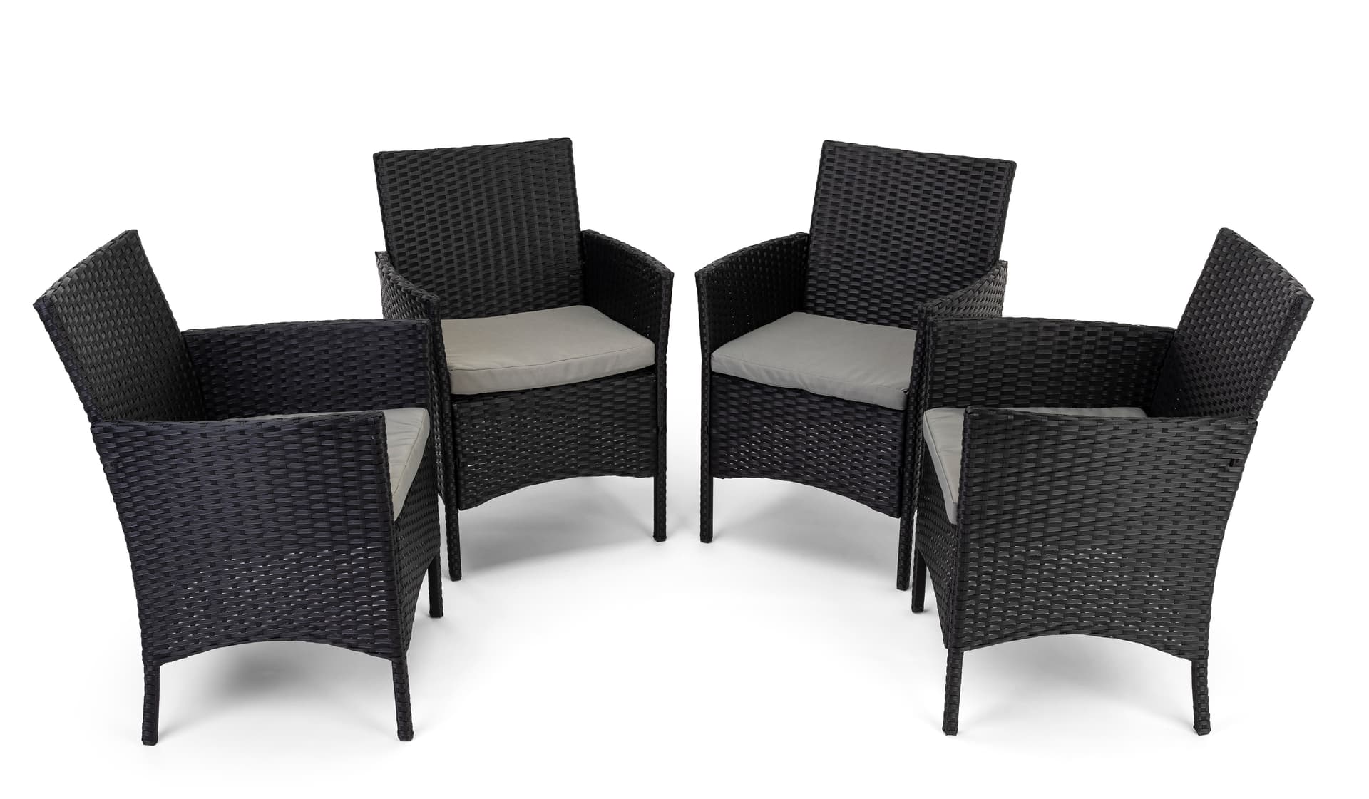 5 Piece rattan outdoor dining set includes four cushioned chairs