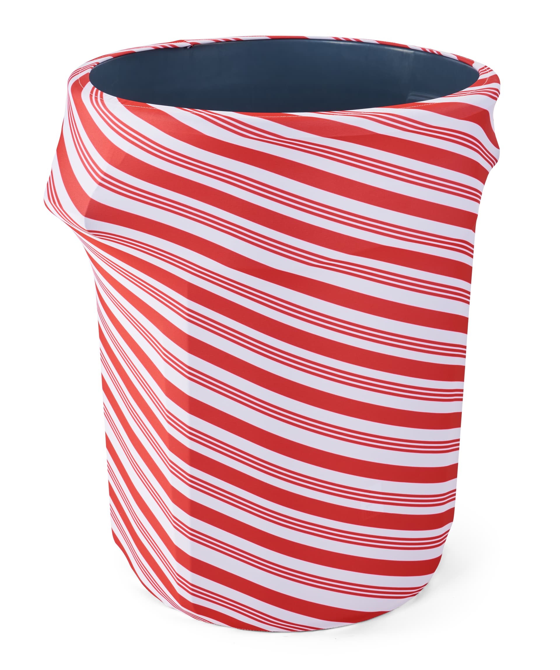 Polyester spandex candy cane stretch trash can cover