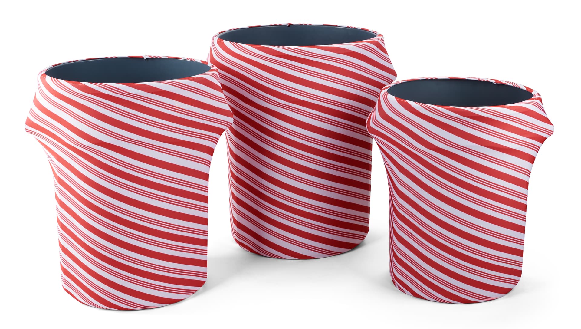 Candy cane stretch trash can cover for 32, 44, and 55 gallon garbage bins 