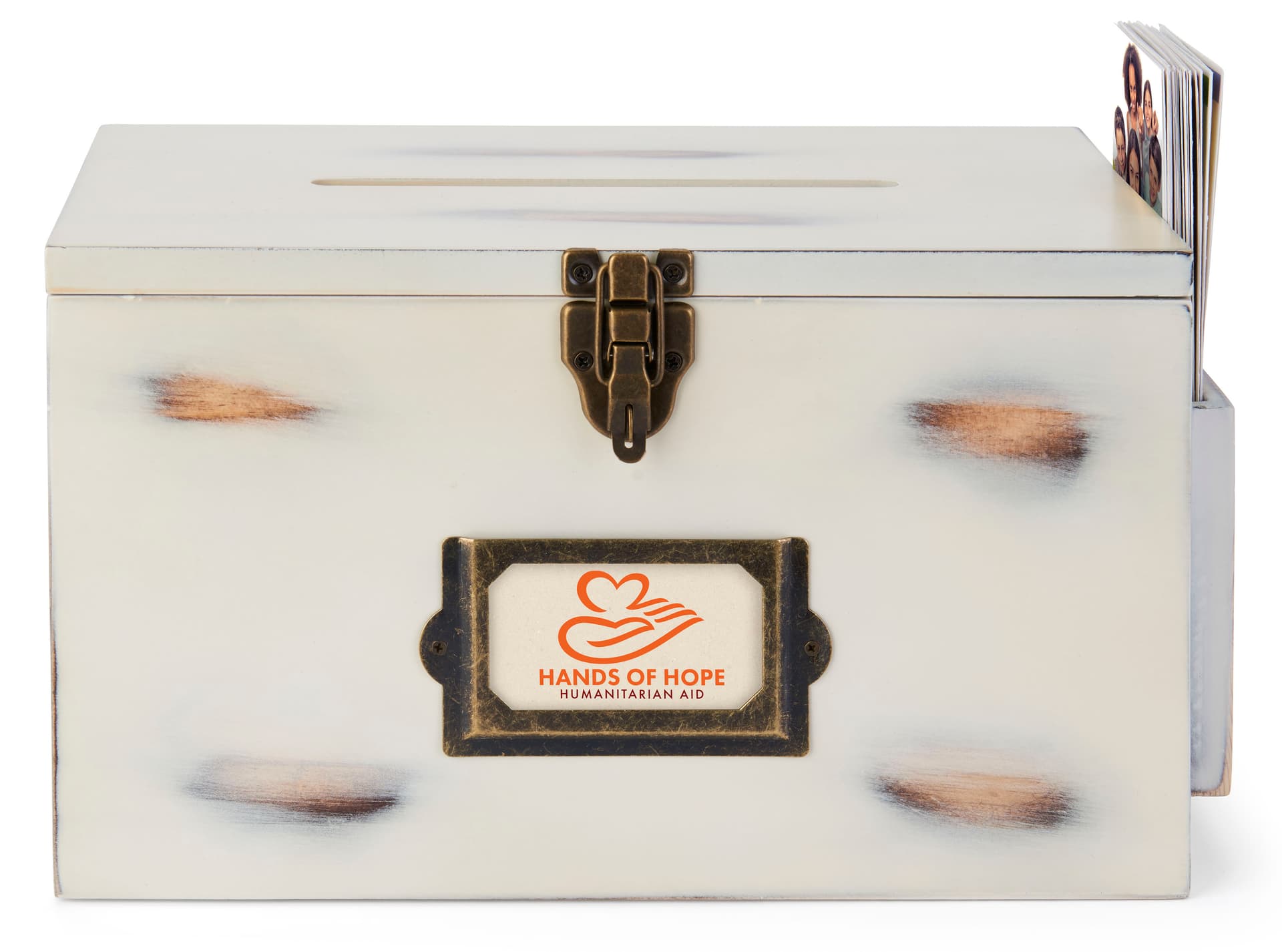 Wooden wedding card box with 4x2 side pocket 