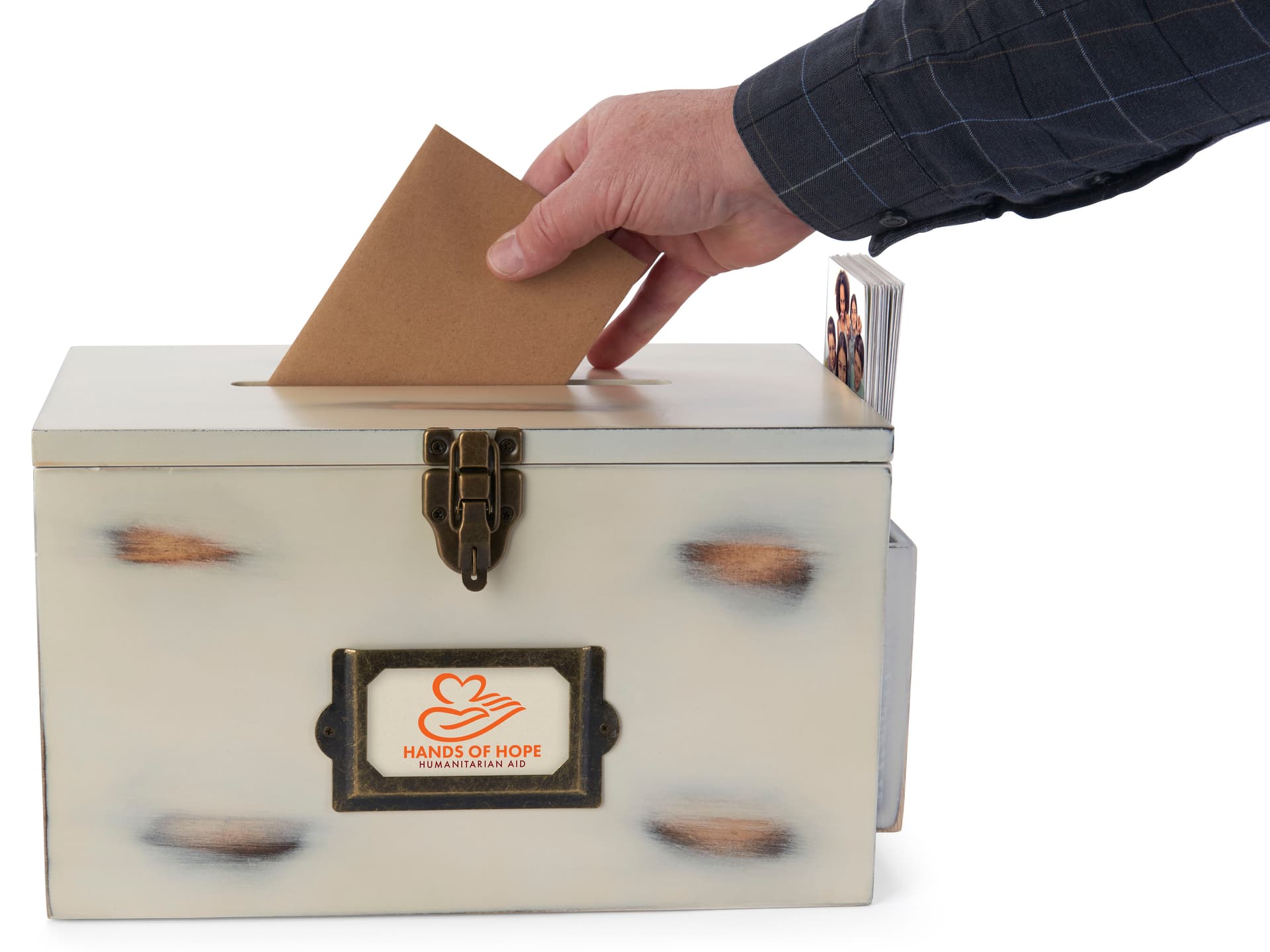 Wooden wedding card box with 6 inch wide slot 