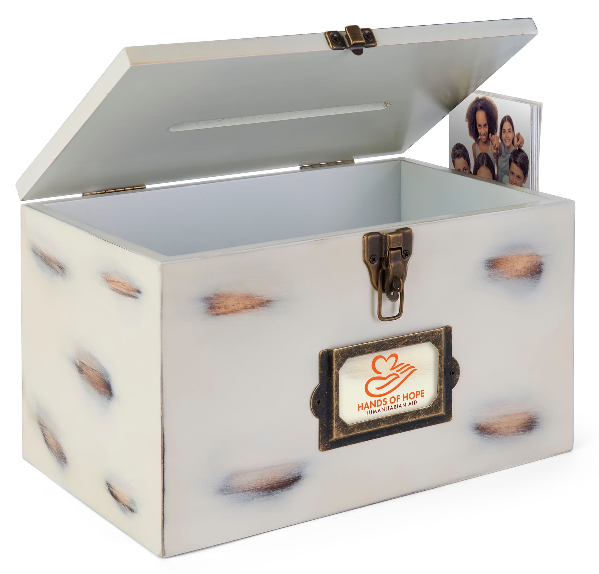 Wooden wedding card box measures 14 inches wide by 8 inches tall 