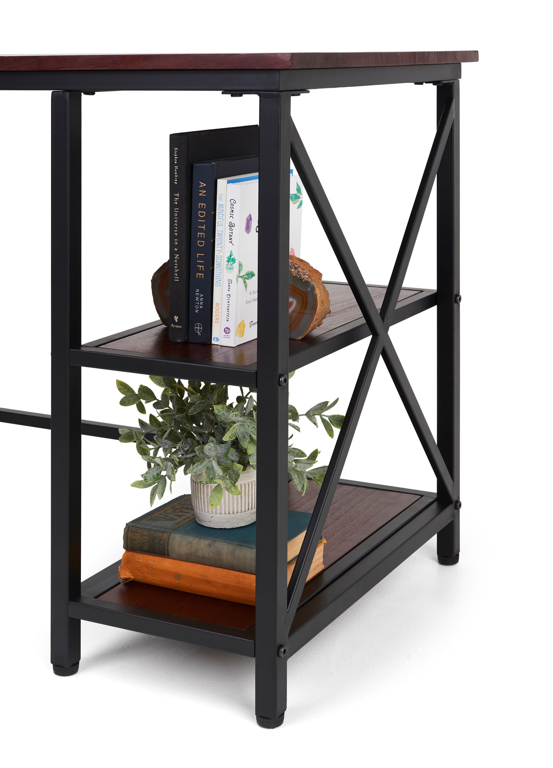 Industrial style computer desk with two built-in shelves