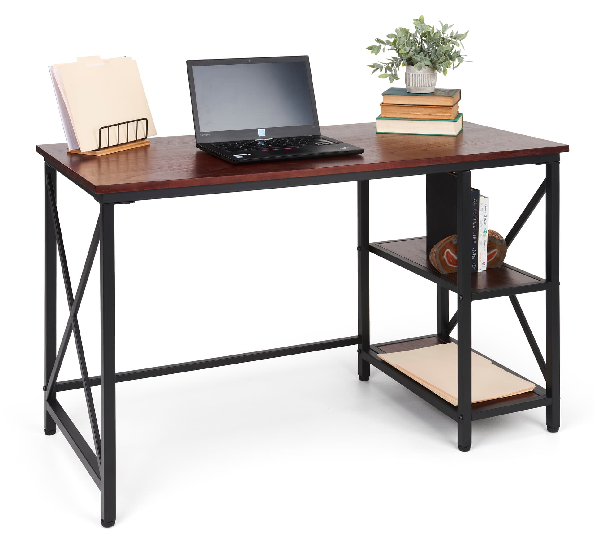 Industrial style computer desk with overall weight capacity of 440lbs