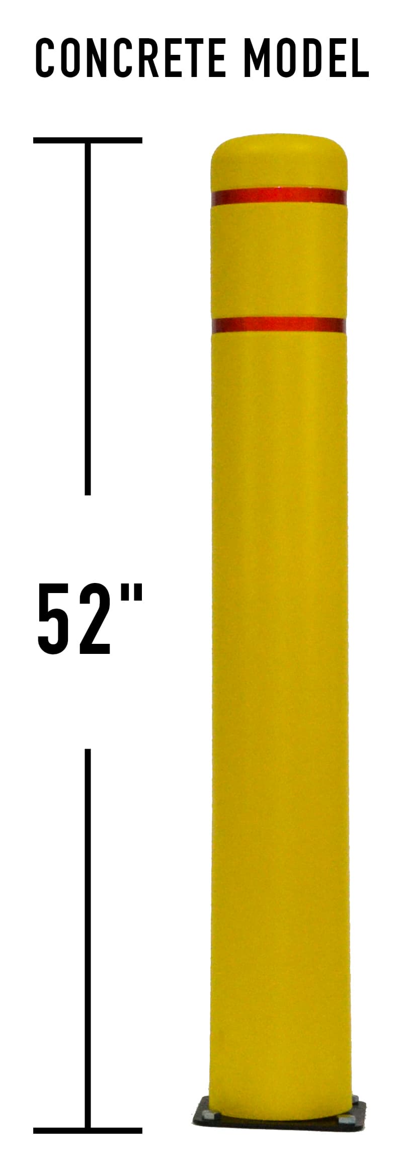 Yellow 52 inch bollard with spring base and red reflective tape