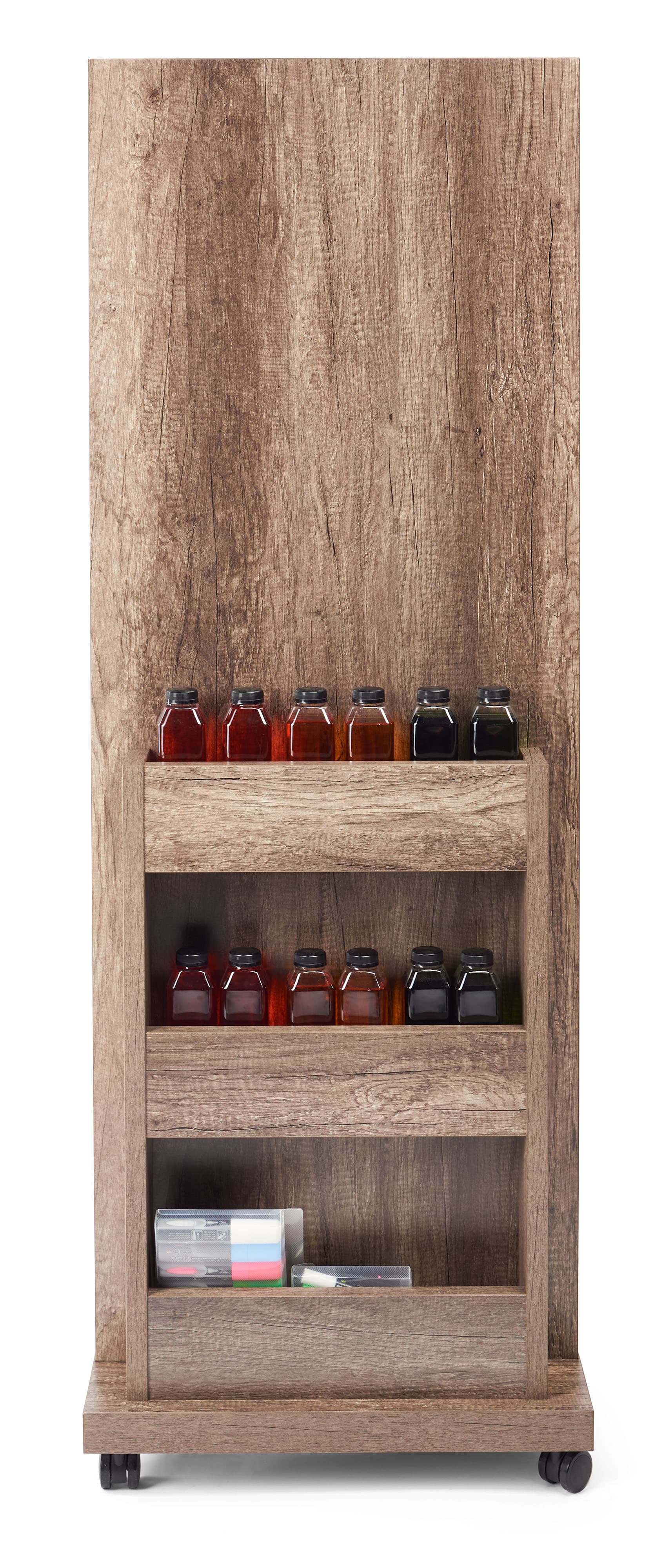 Chalkboard sanitizer station with 3 shelving units