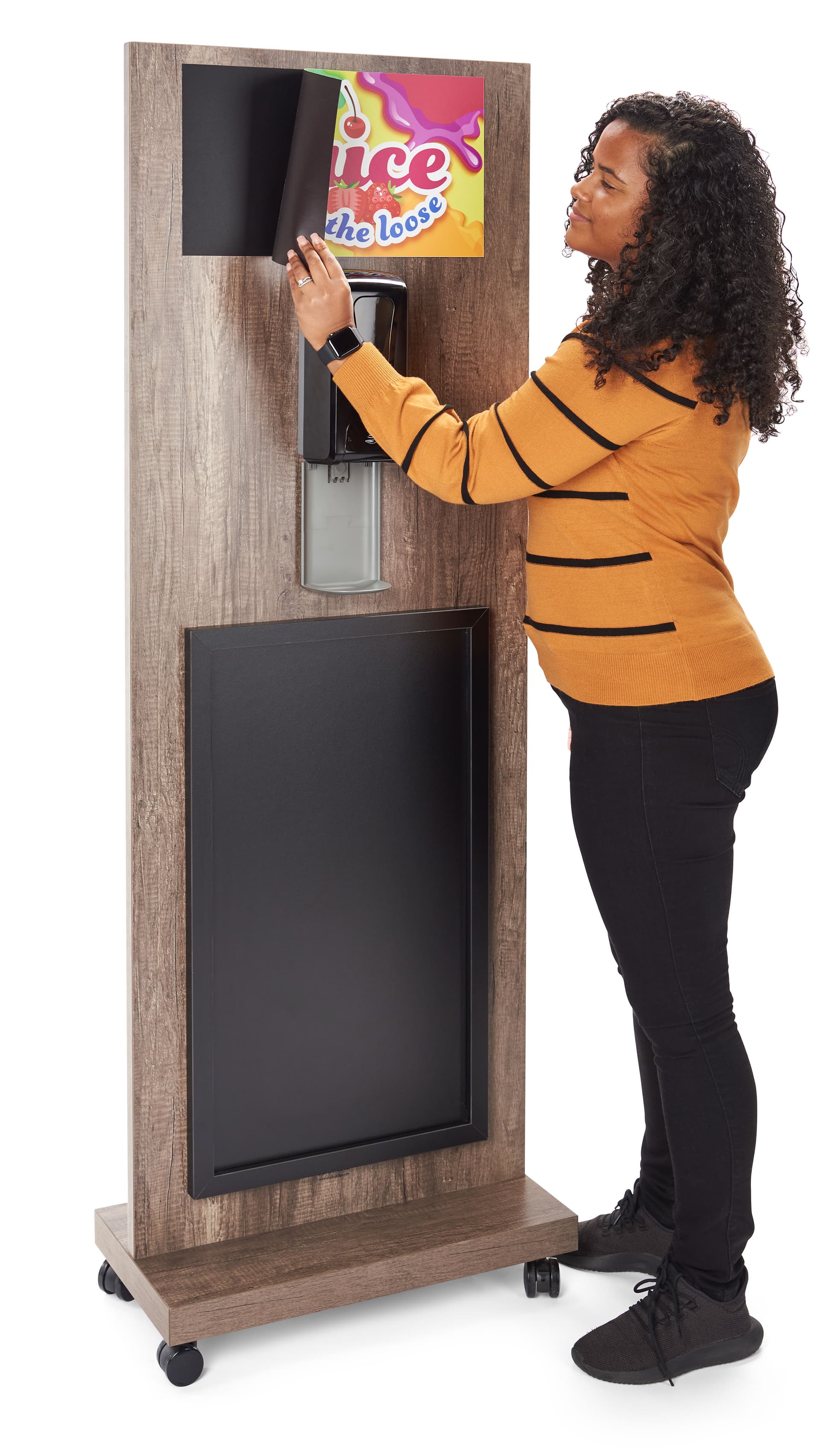 Chalkboard sanitizer station with an easy to apply graphic