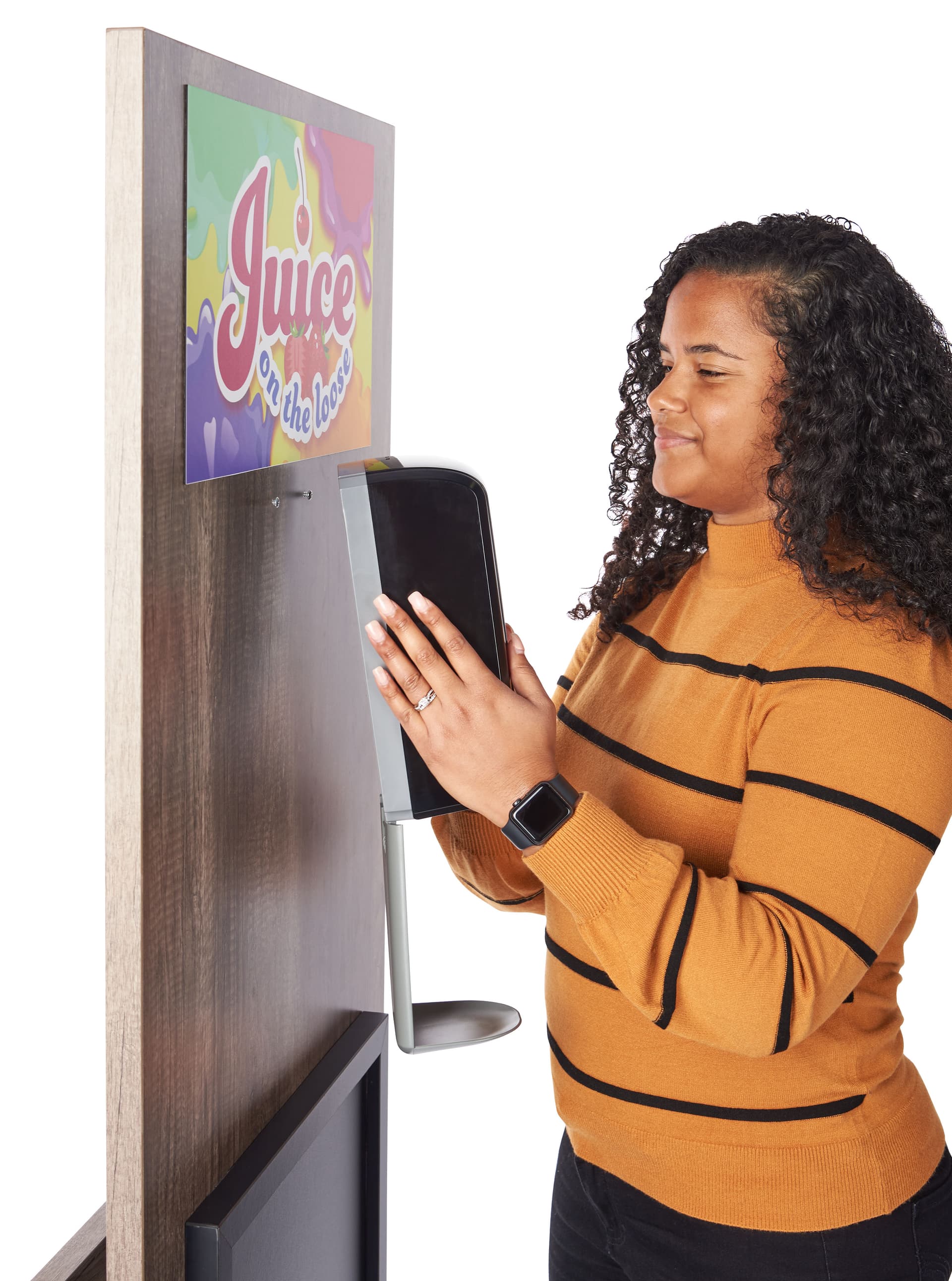 Chalkboard sanitizer station with a touchless sanitizing unit