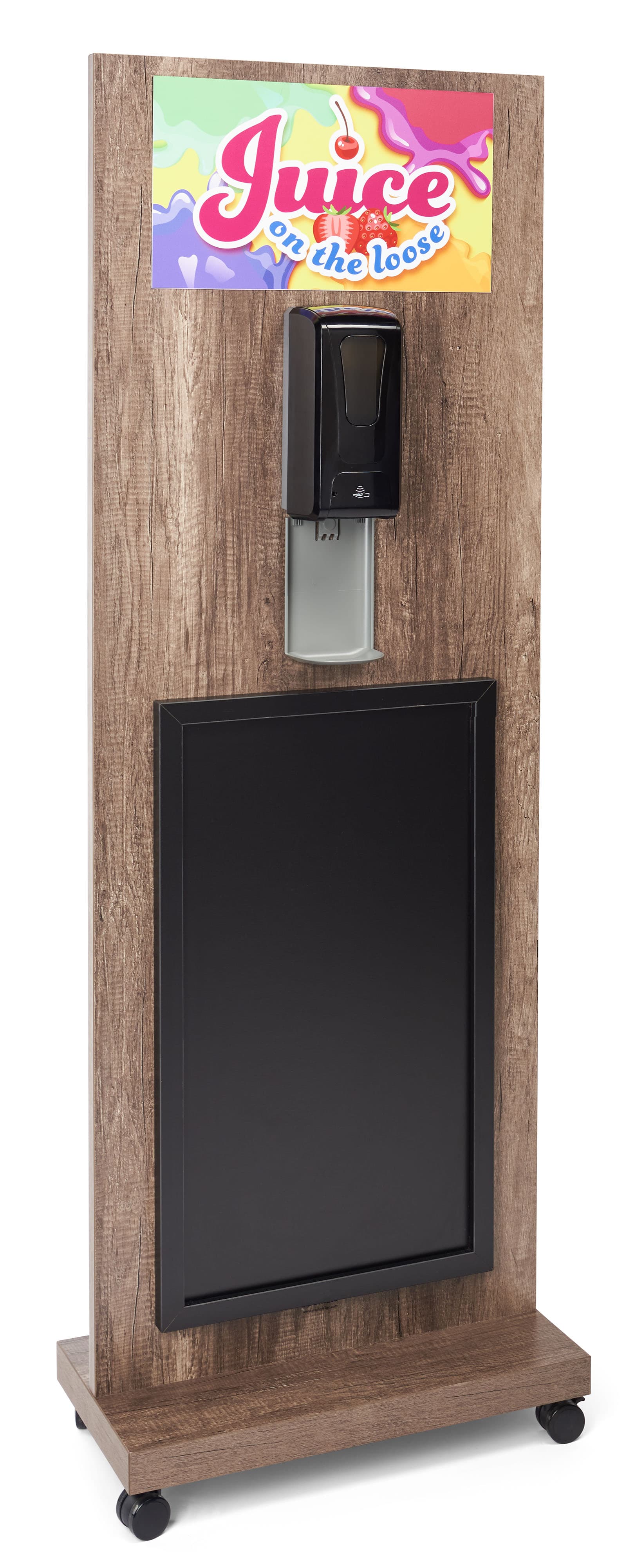 Chalkboard sanitizer station with magnetic graphic