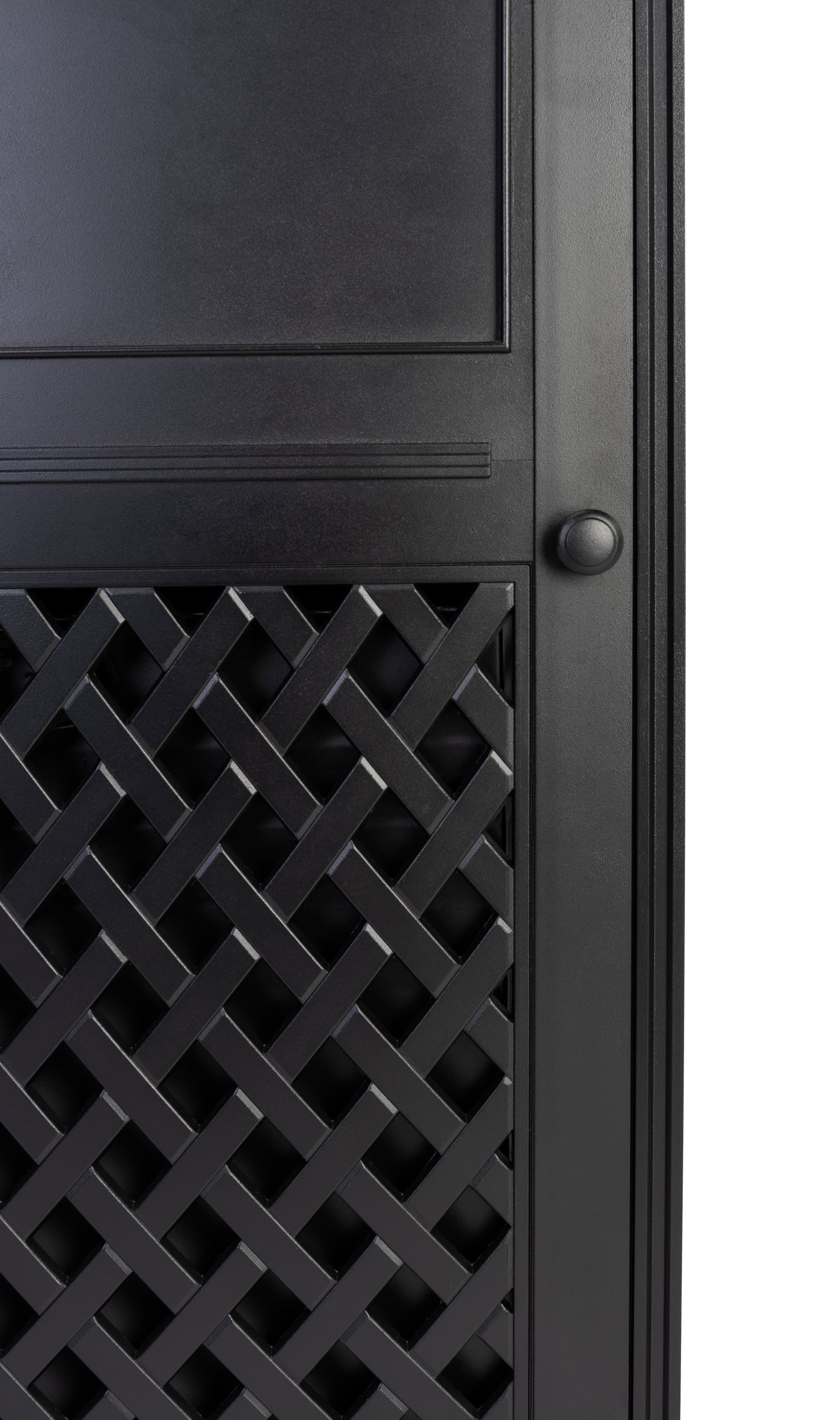 Aluminum outdoor dome trash receptacle has convenient pull knob