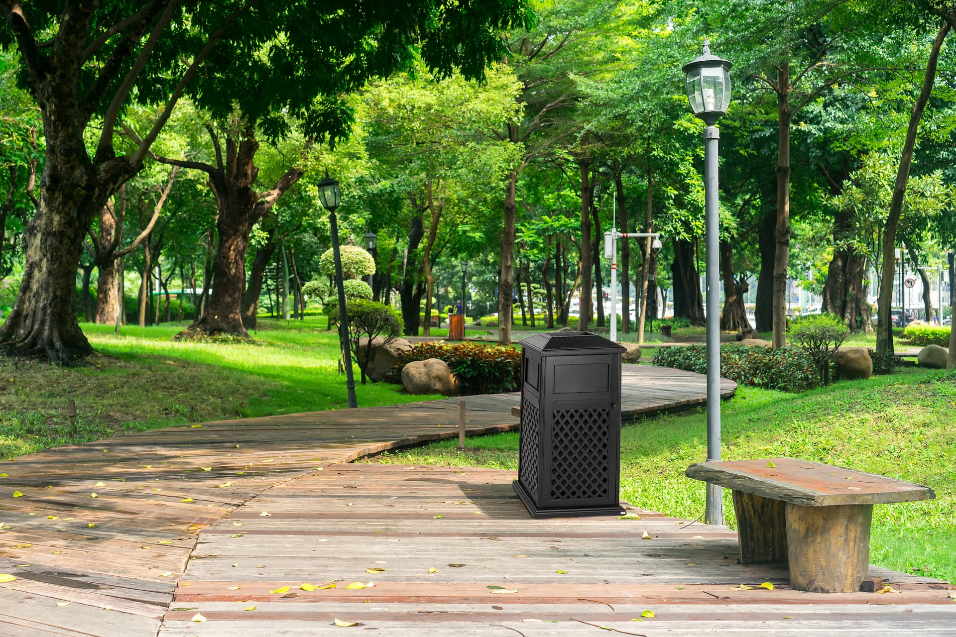 Aluminum outdoor dome trash receptacle is weather-resistant