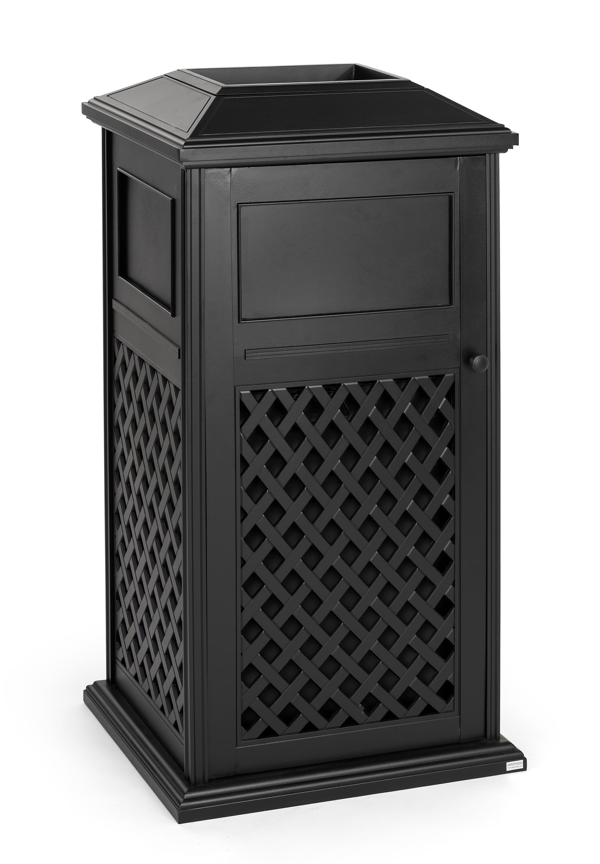 Aluminum outdoor dome trash receptacle with basket weave design