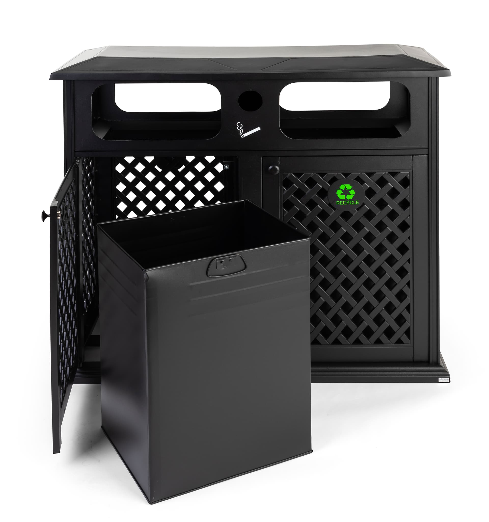 Dual outdoor waste bin with 34 gallon capacity
