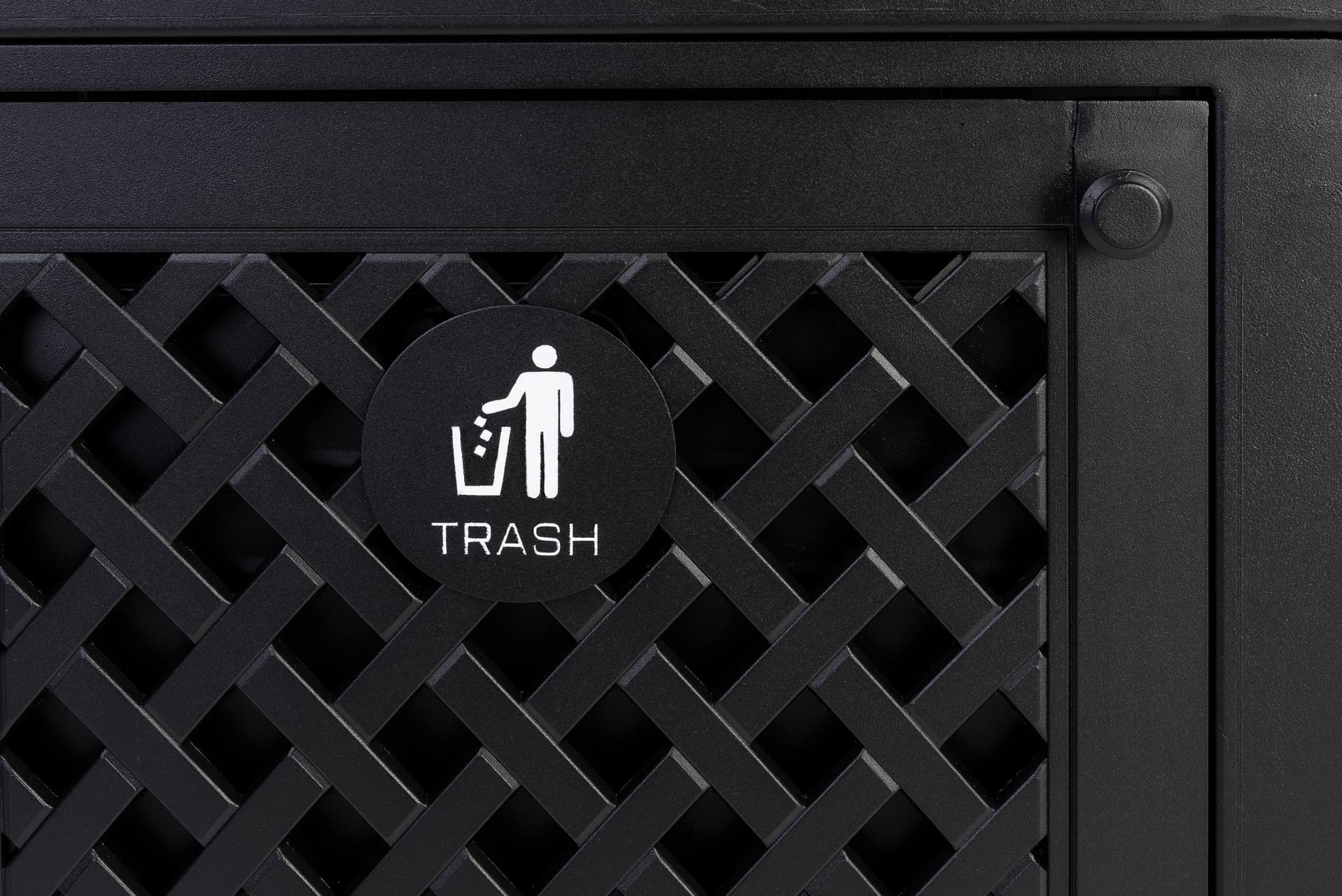 Dual outdoor waste bin with trash and recycle labels