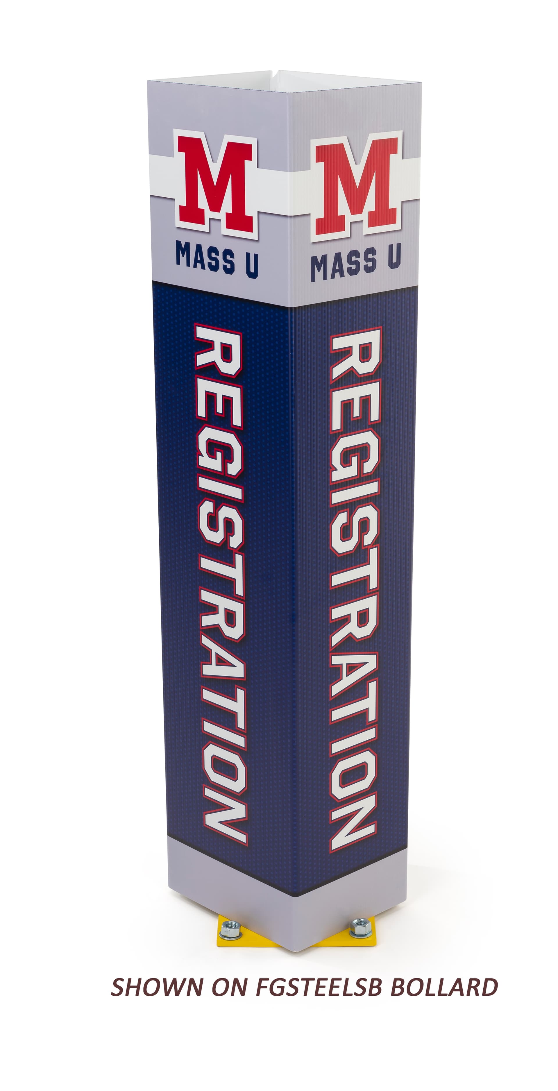 Square advertising bollard sign has a height of 52 inches
