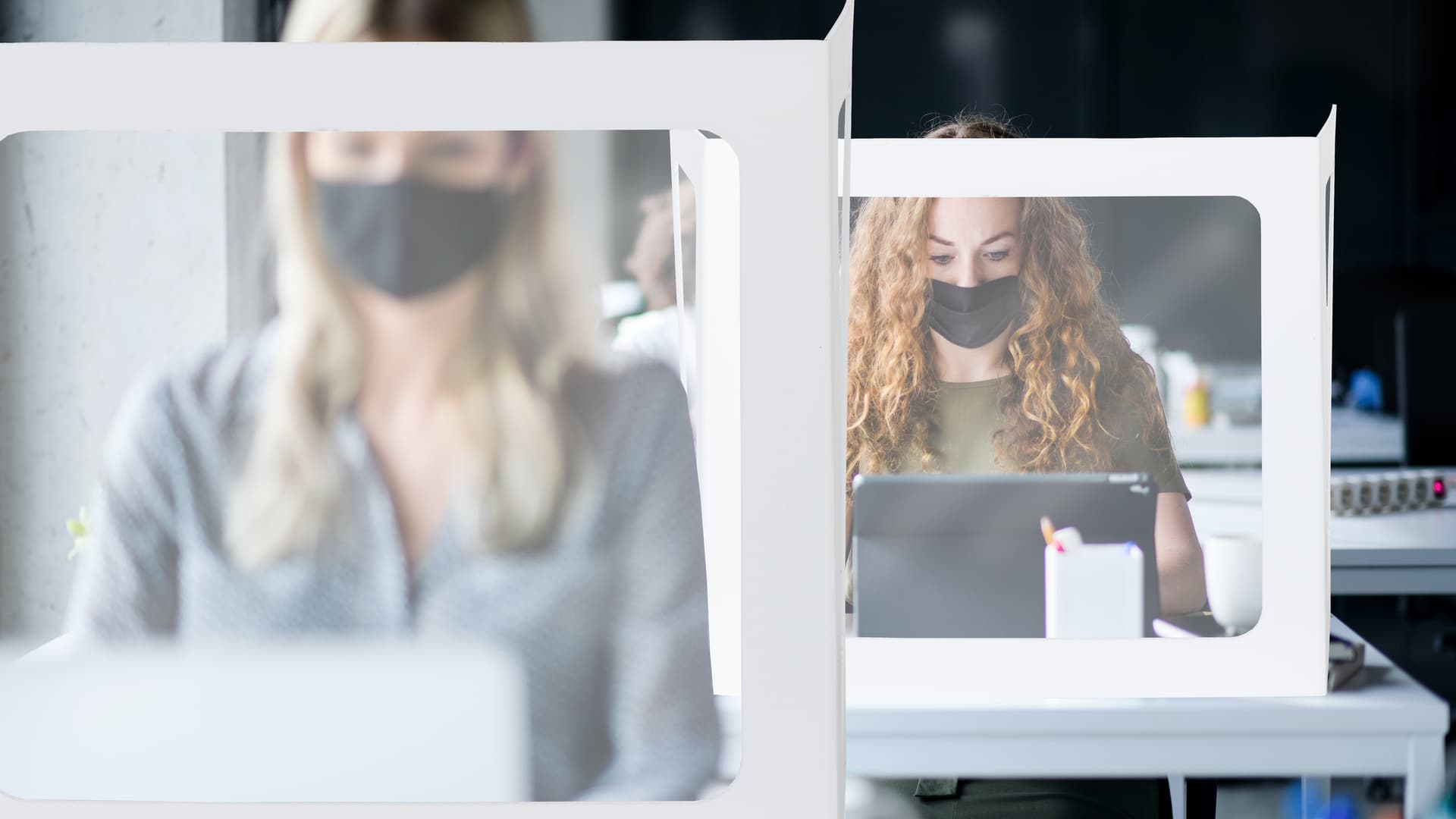 Student desktop privacy shield with clear polyester panels