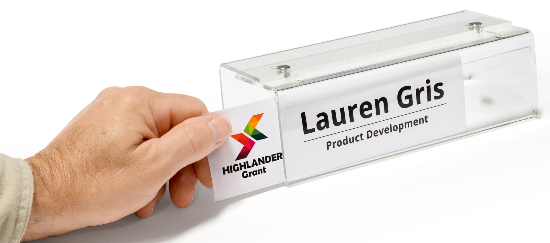 Side Insertion adjustable acrylic cubicle name plate holder