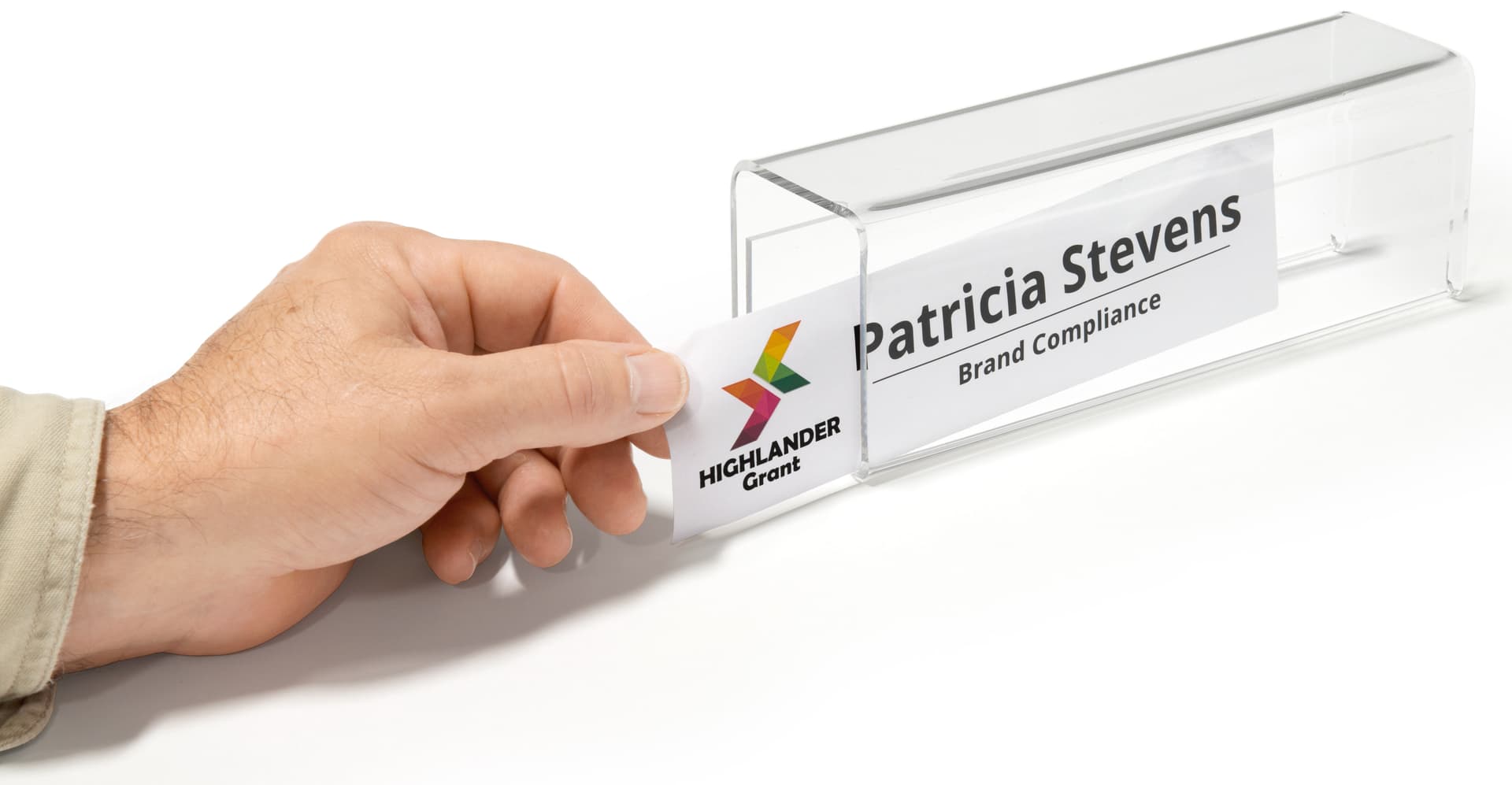 Acrylic partition name plate display with room for two inserts