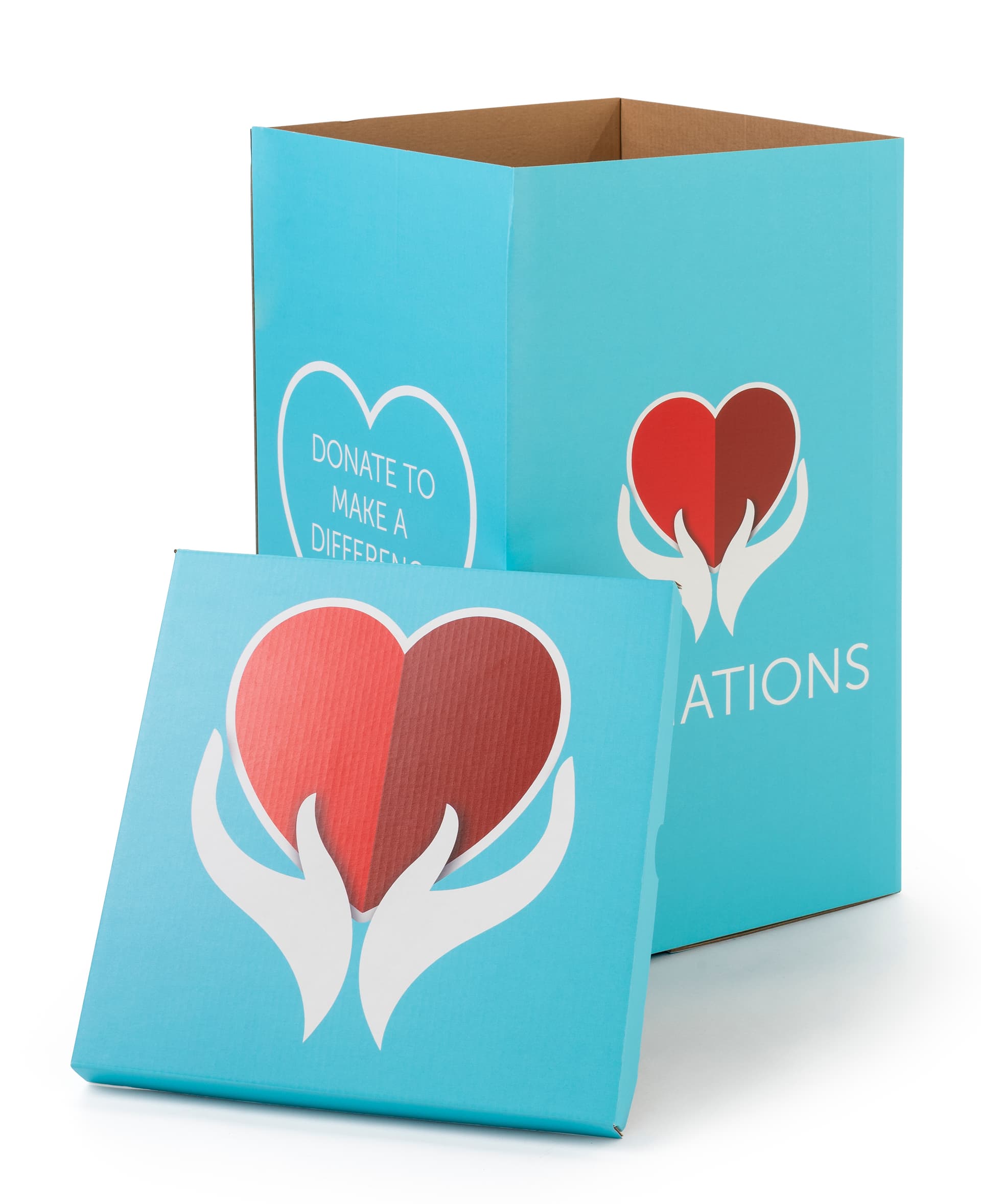 Custom printed cardboard trash box also includes full color printed top 