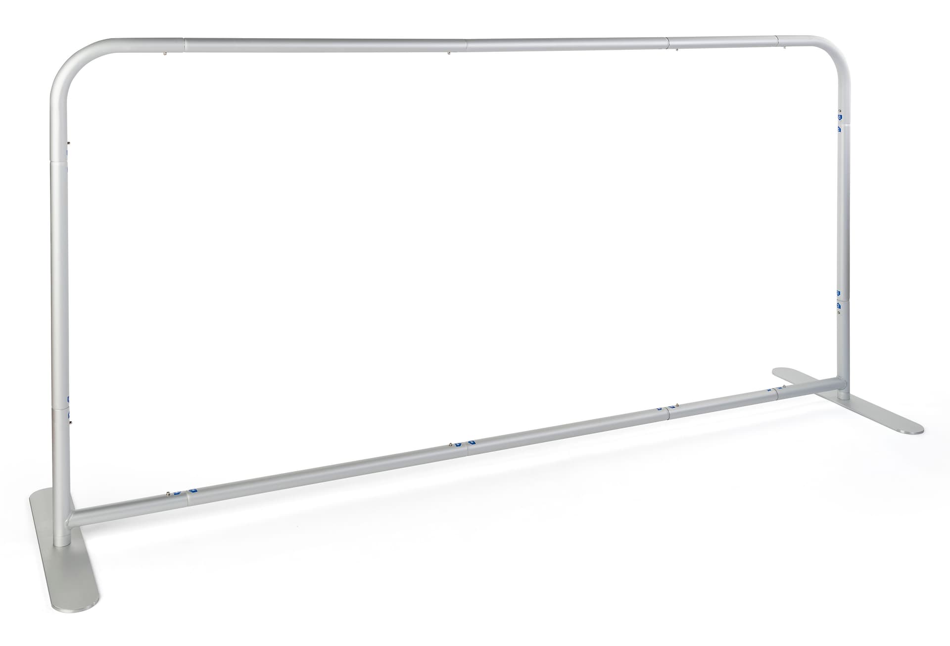 Indoor stretch fabric cafe barrier with easy push pin snap legs