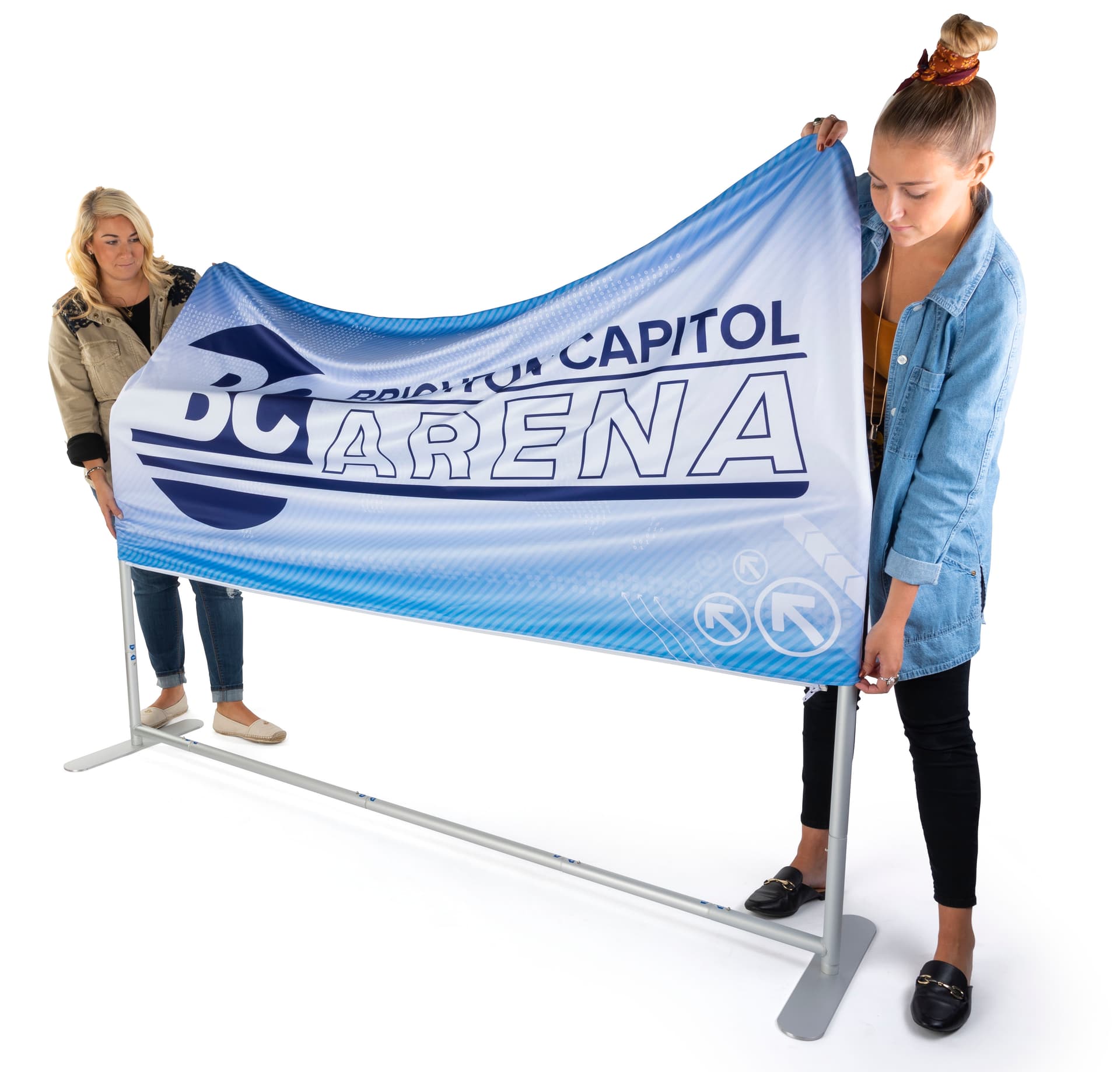 Indoor stretch fabric cafe barrier with easy-to-slide-on fabric cover