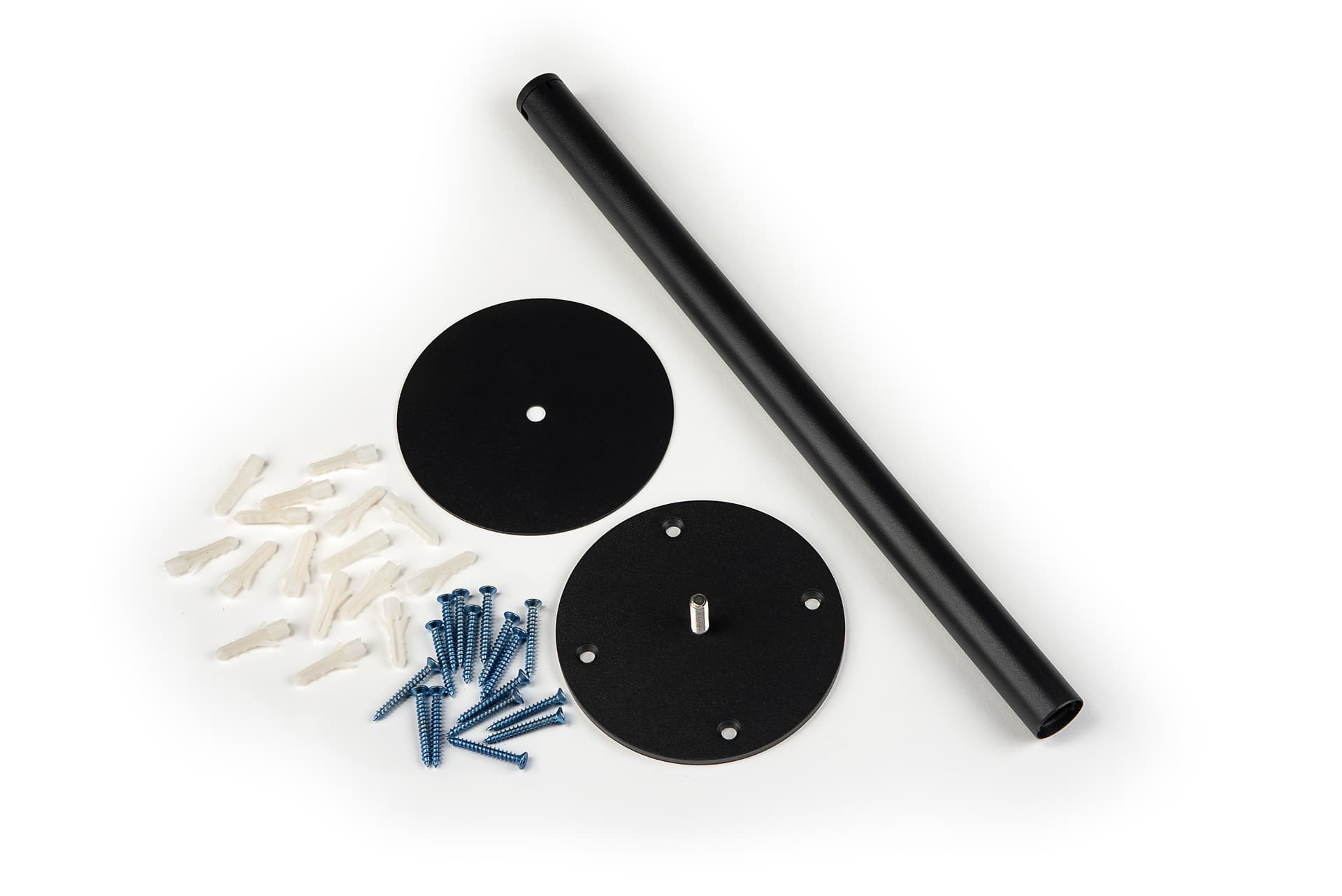 Floor mount gallery stanchion includes basic screws and anchors