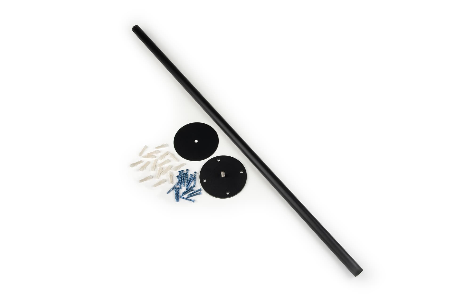 Surface mount art stanchion installs into flooring via wood or concrete screws