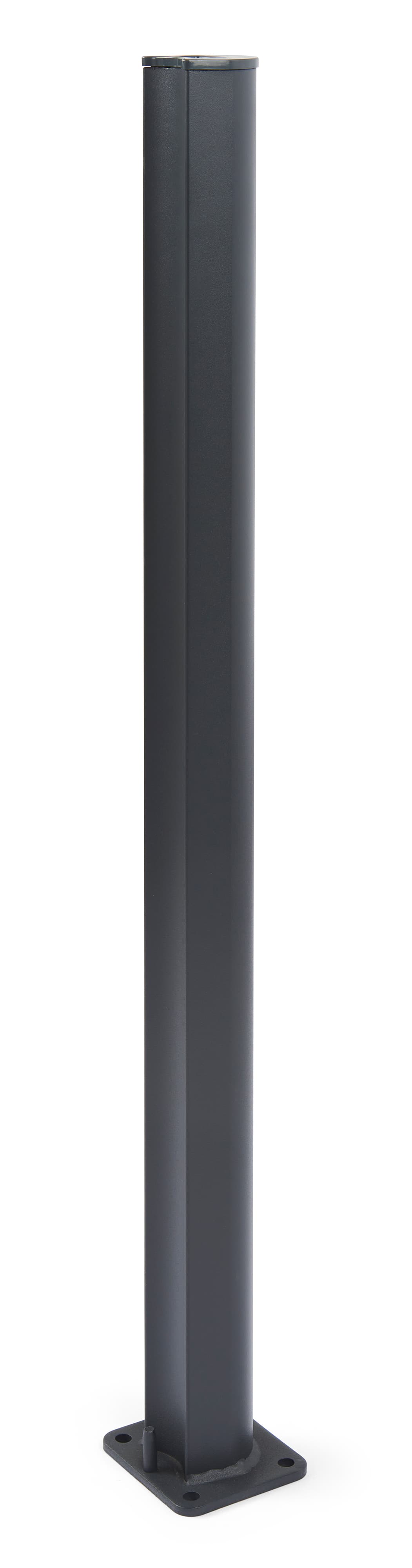 Retractable outdoor privacy divider includes a side pole that bolts into the ground 