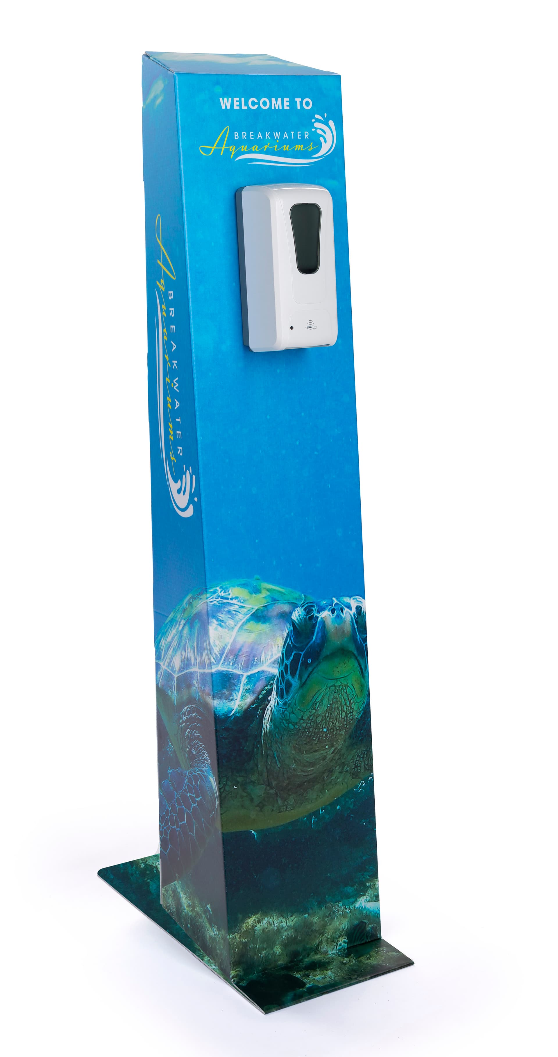 Custom cardboard sanitizer floor dispenser with full color graphics