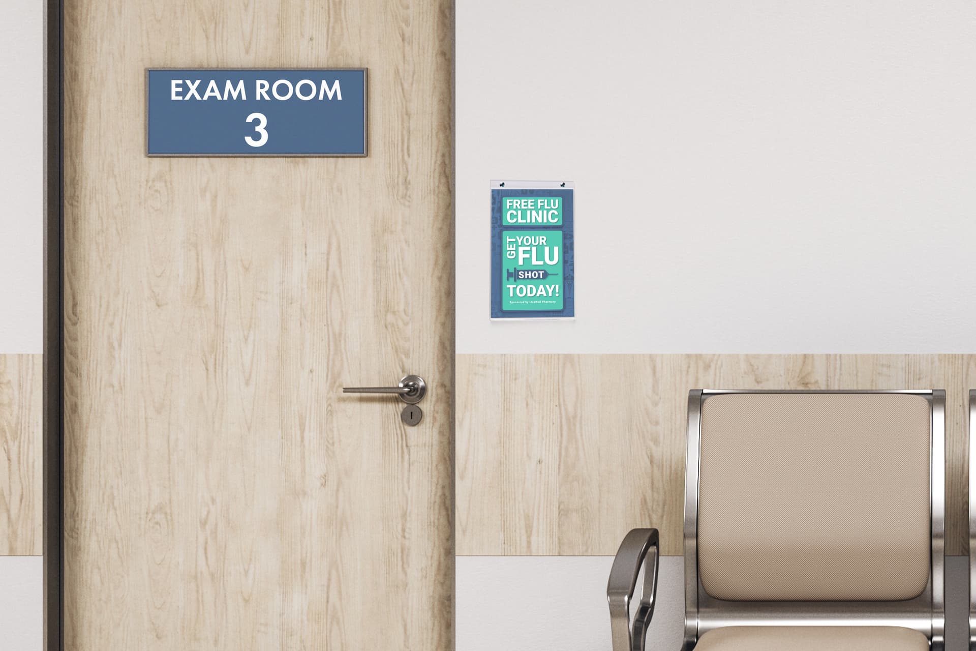 Acrylic sign holder mounted in a medical office