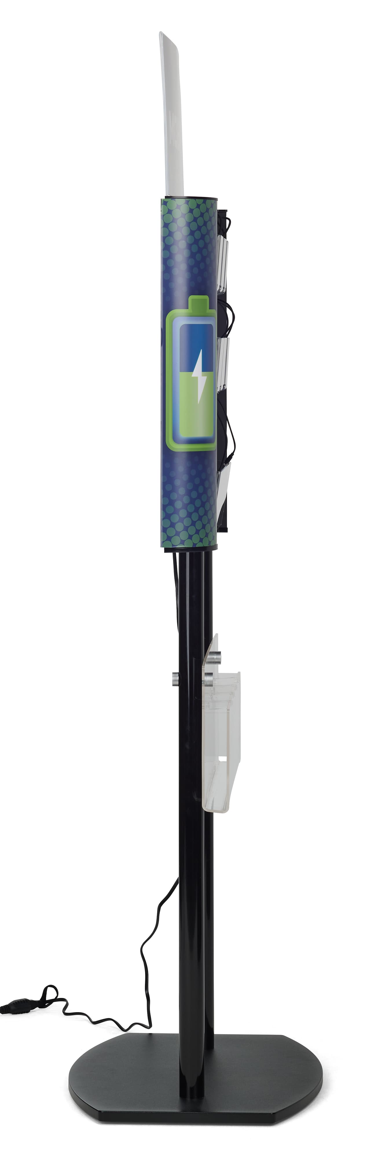 Public charging kiosk with premade and installed stock graphics side panels