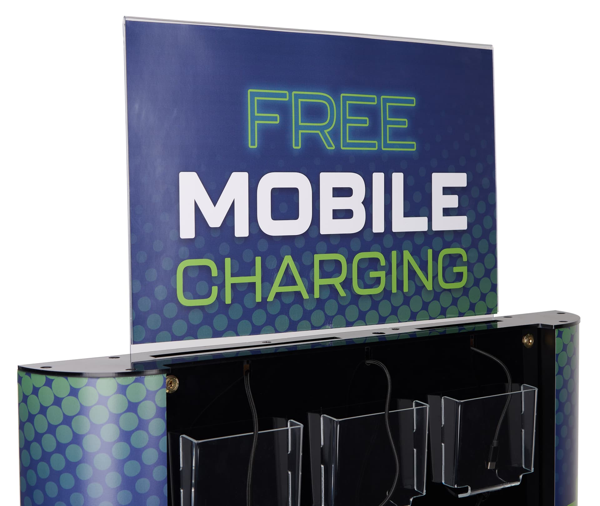 Public charging kiosk with included stock header graphic