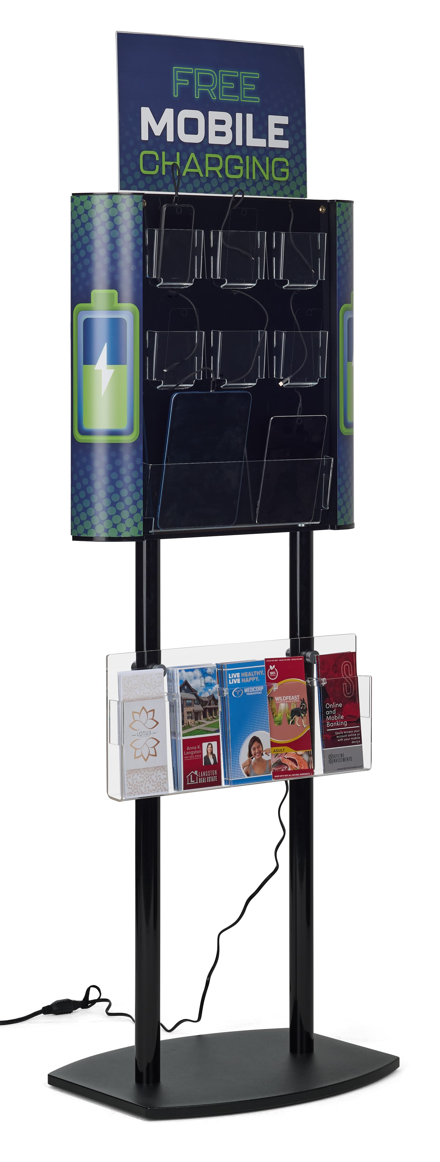 Public charging kiosk holds 8 devices 