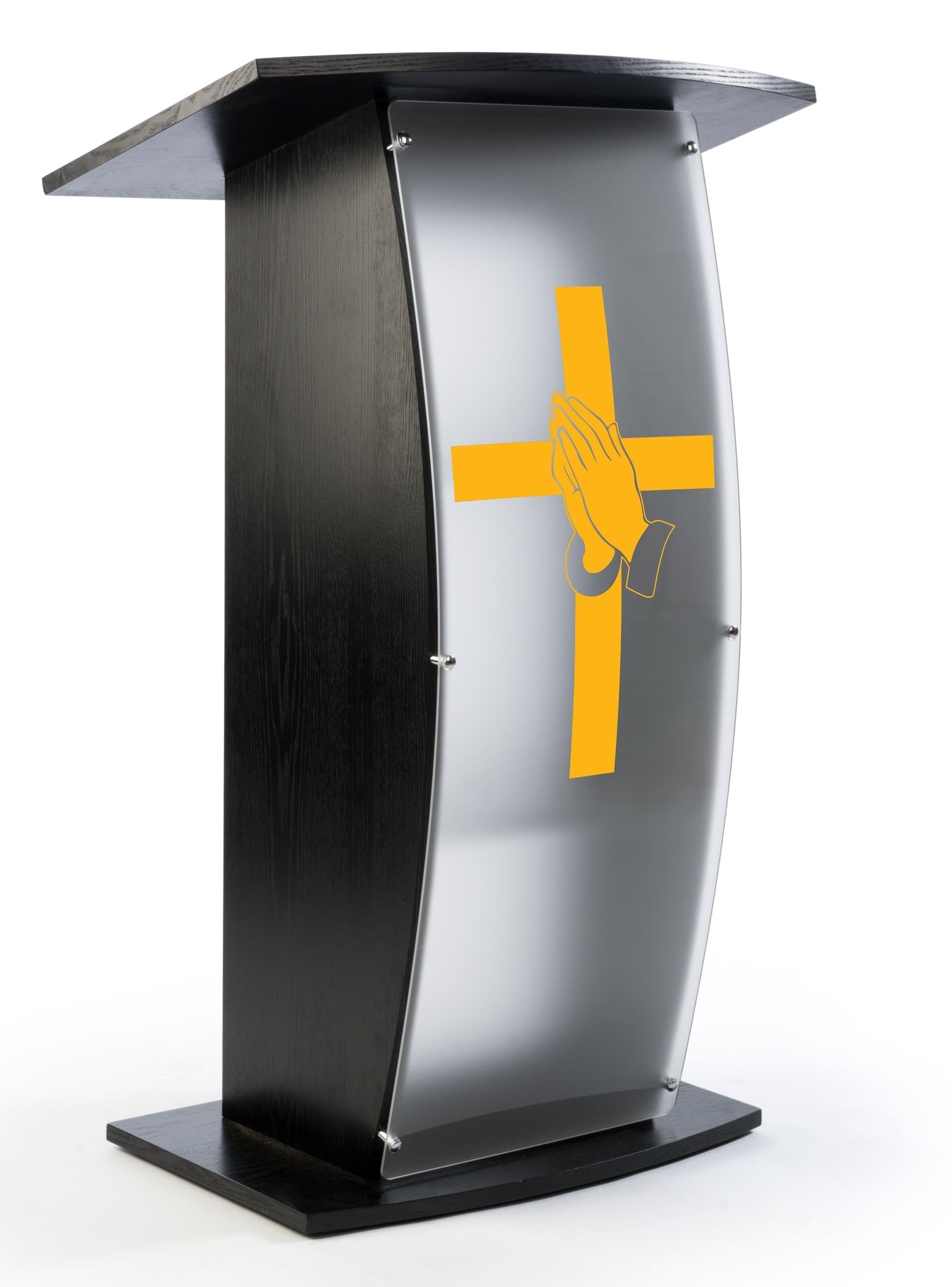Contemporary curved lectern with custom panel to fit your decor