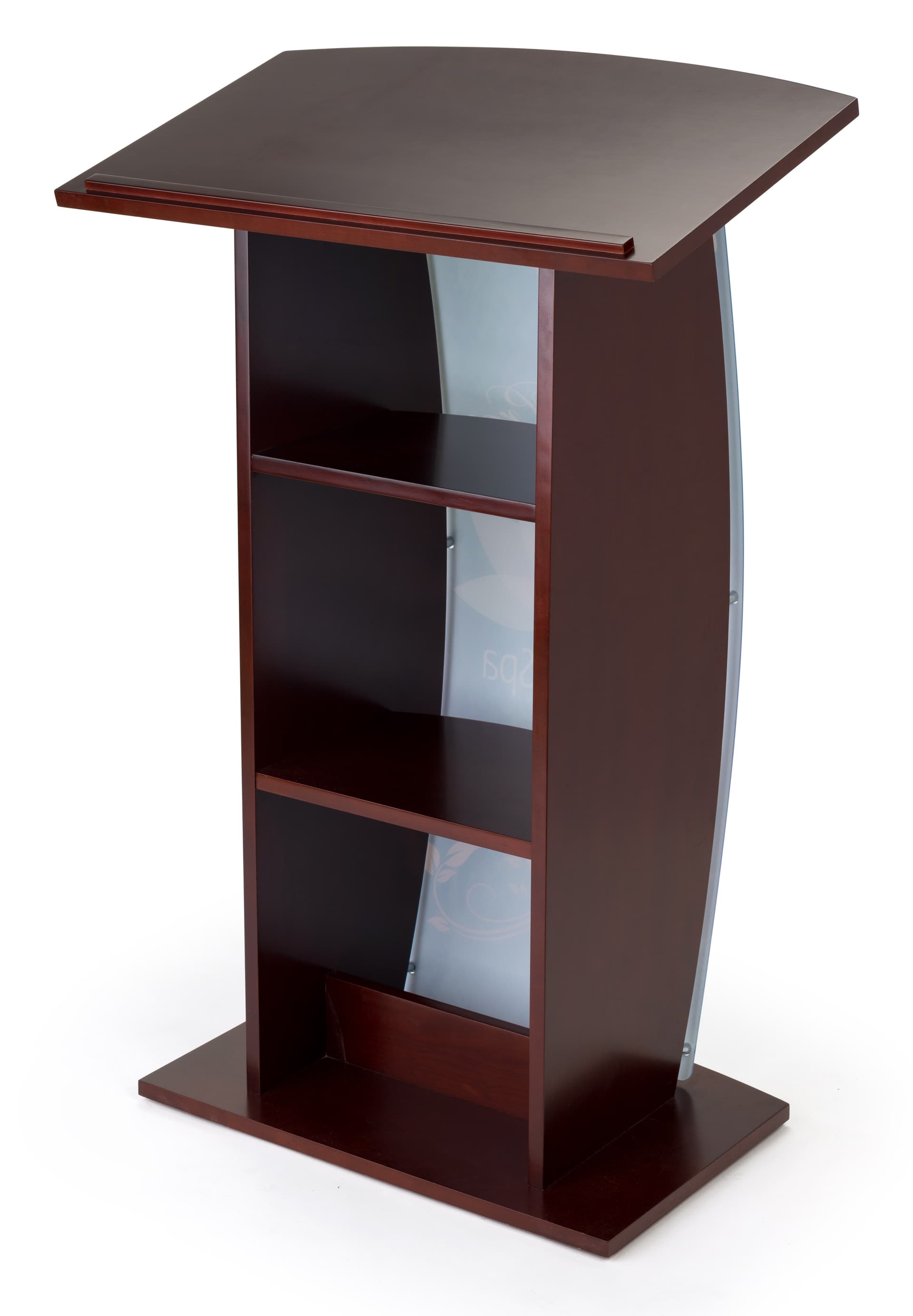 Contemporary lectern with custom curved panel and 2 built-in shelves