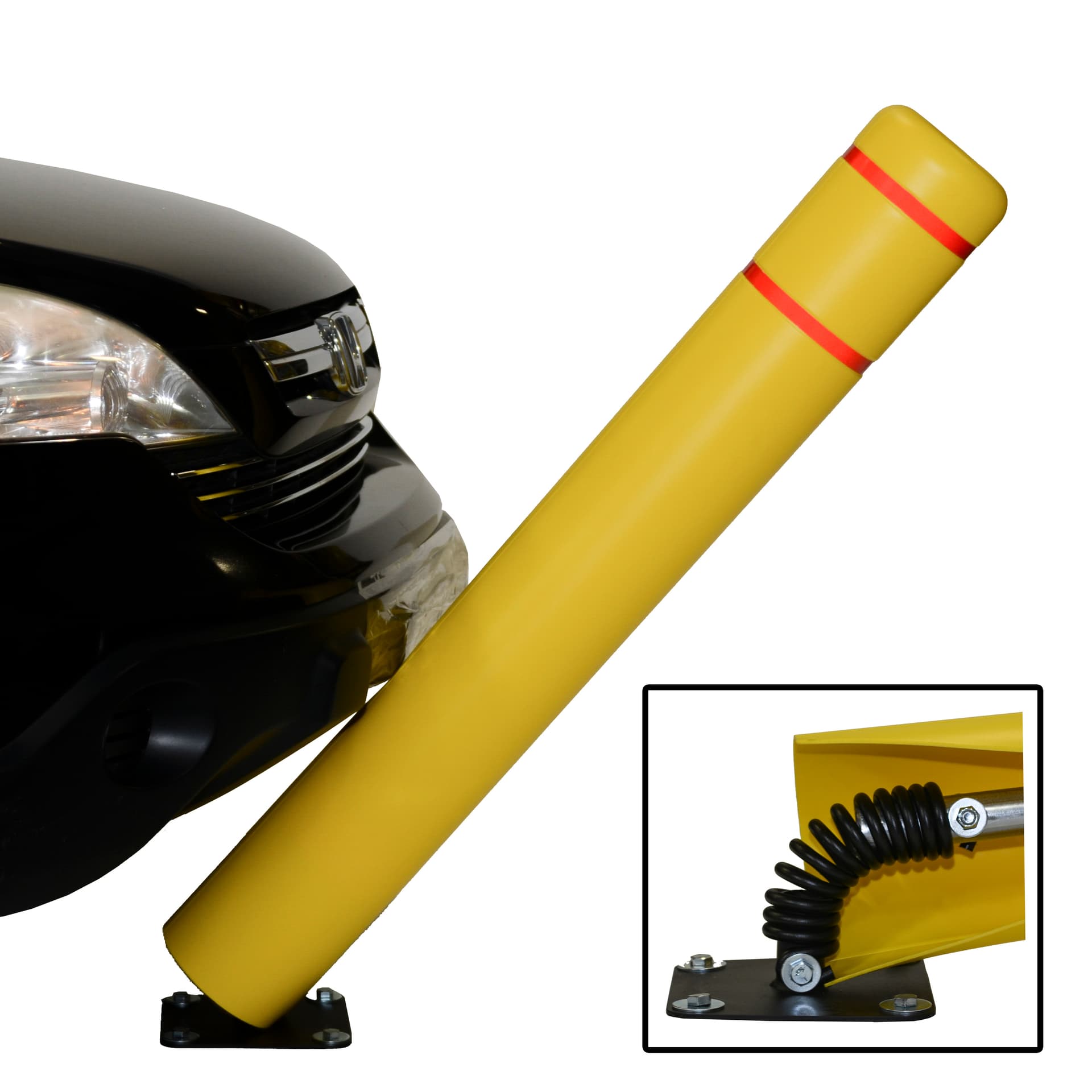 52 inch bollard with spring base and 9 inch powder coated base