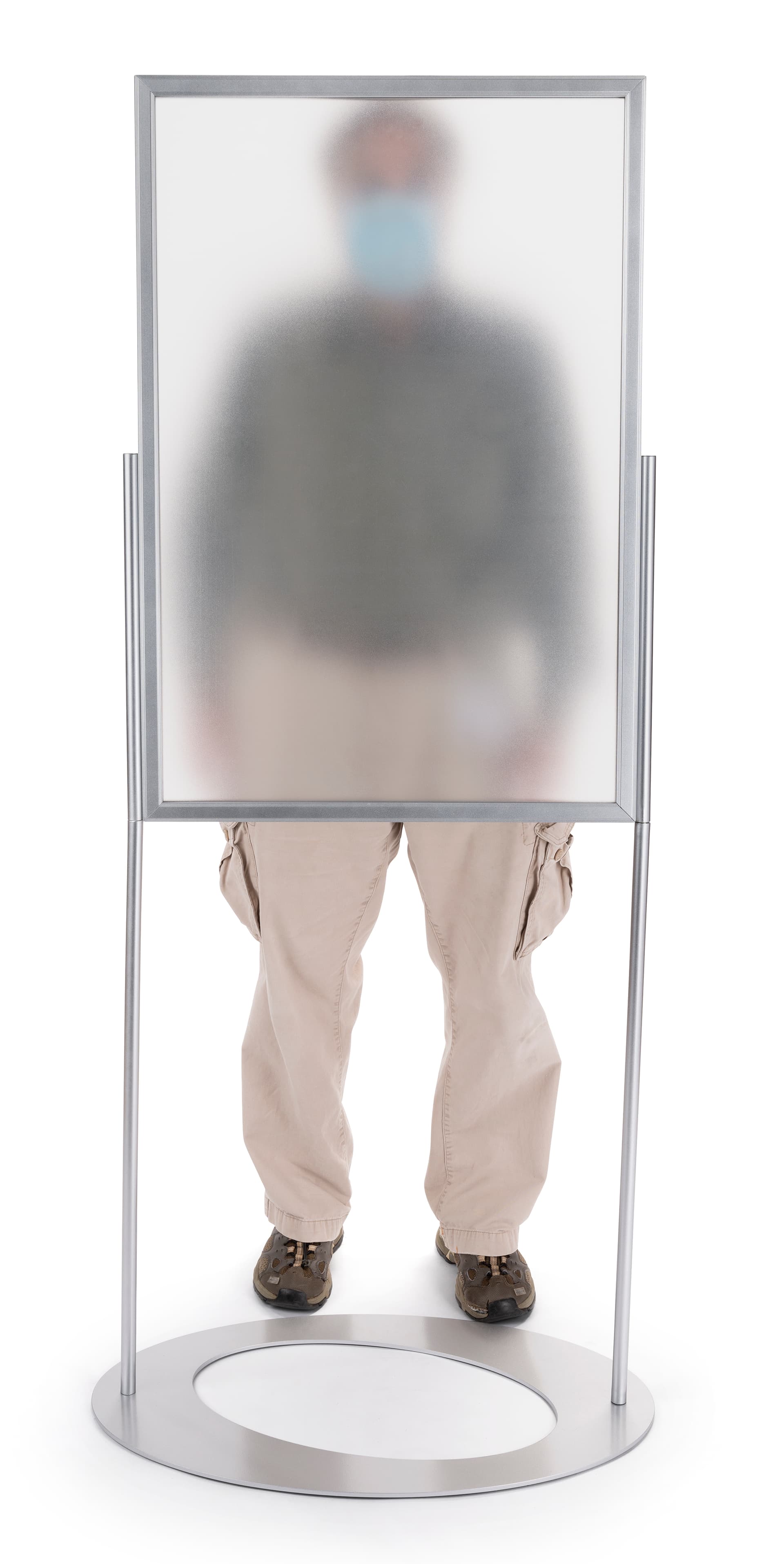 Metal sign holder with clear film in frame