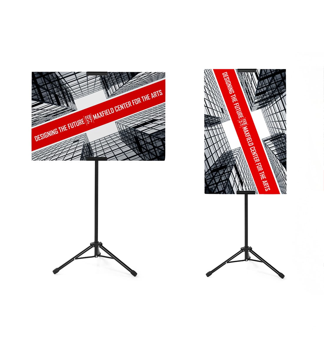 Tripod poster stand with versatile orientation