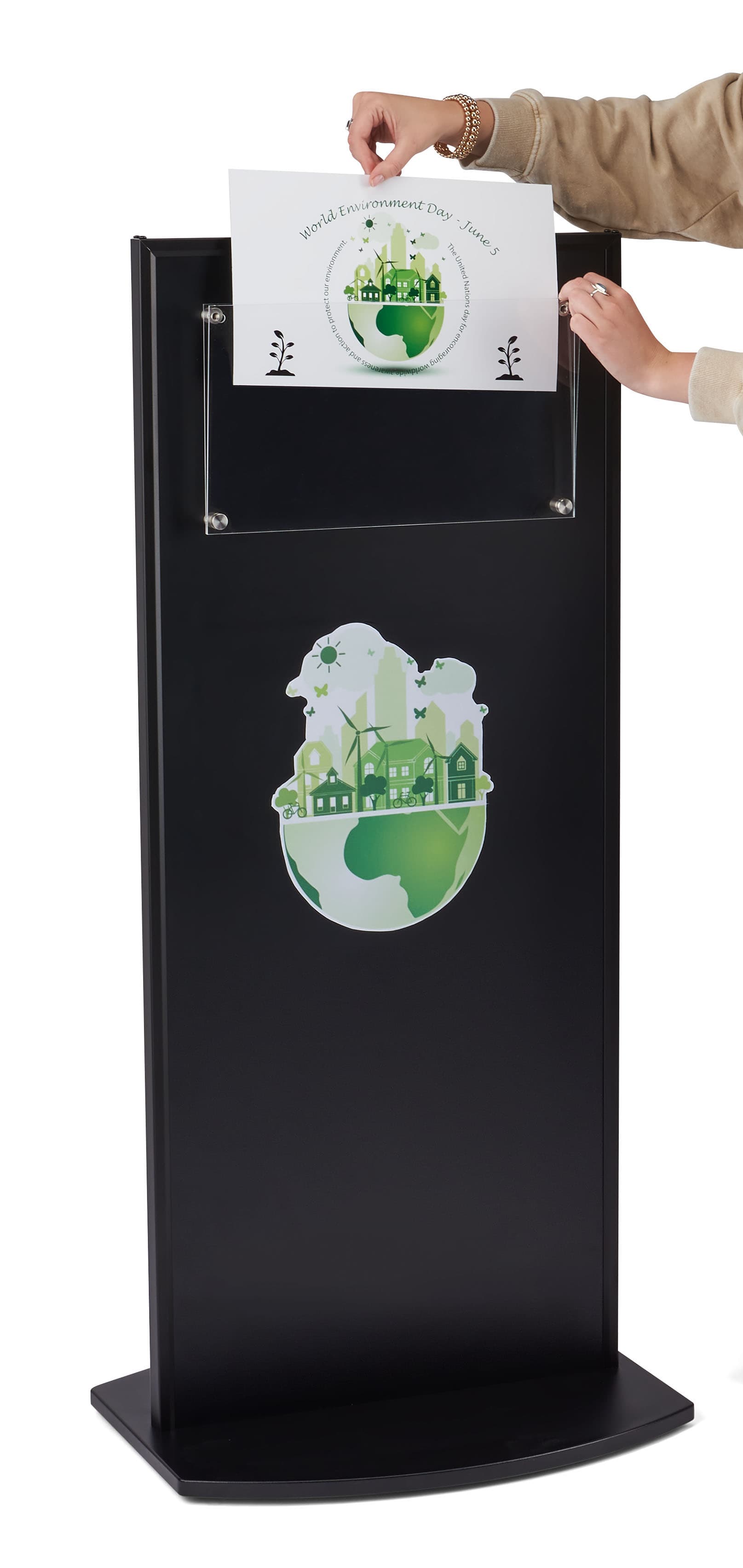 Custom floating standoff sign stand with standard legal paper