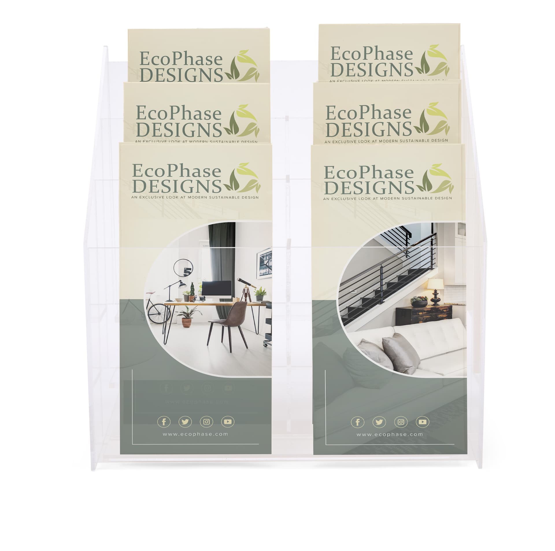 Tired brochure racks hold 5.5" brochures