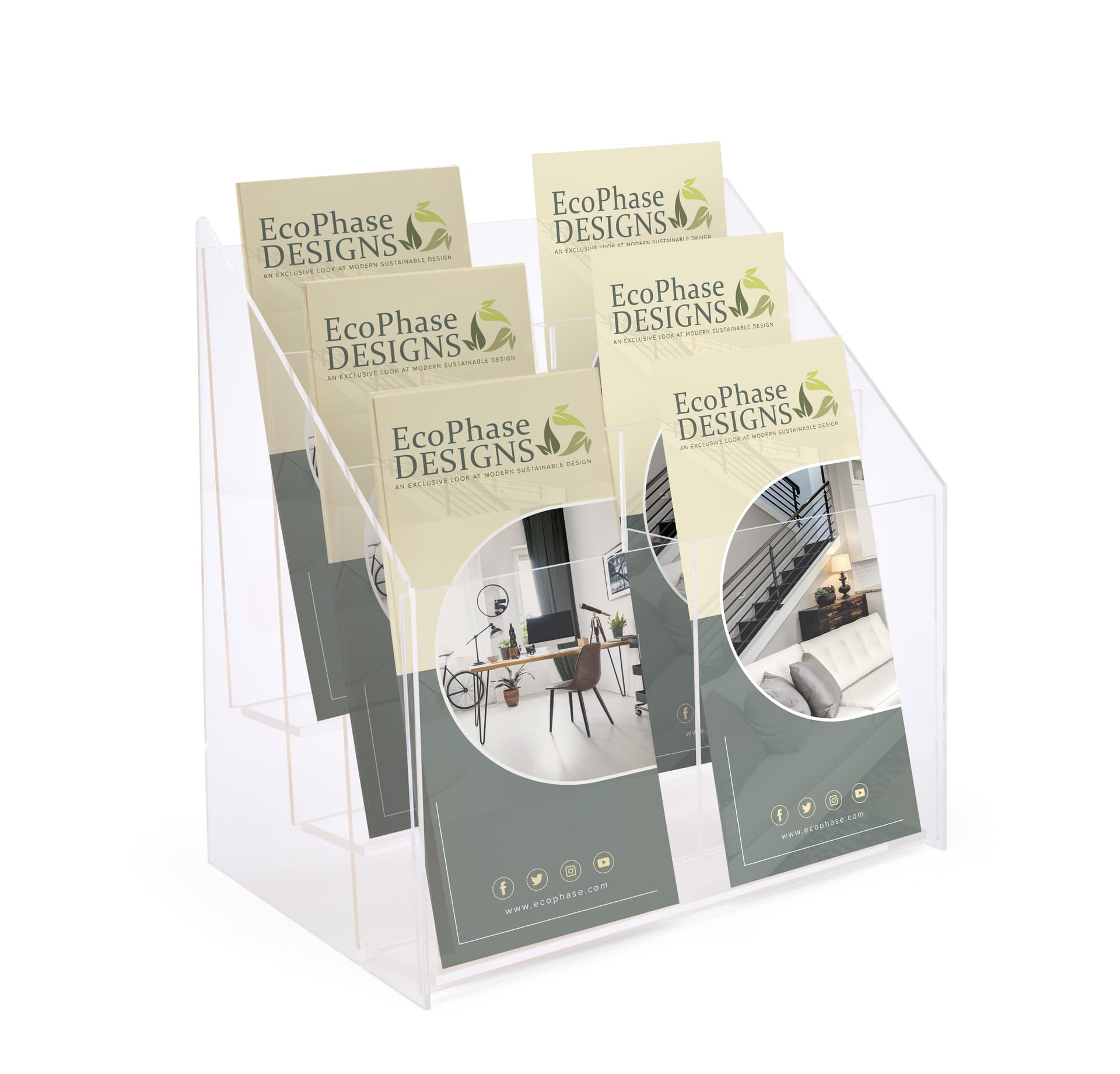Tired brochure racks with translucent design