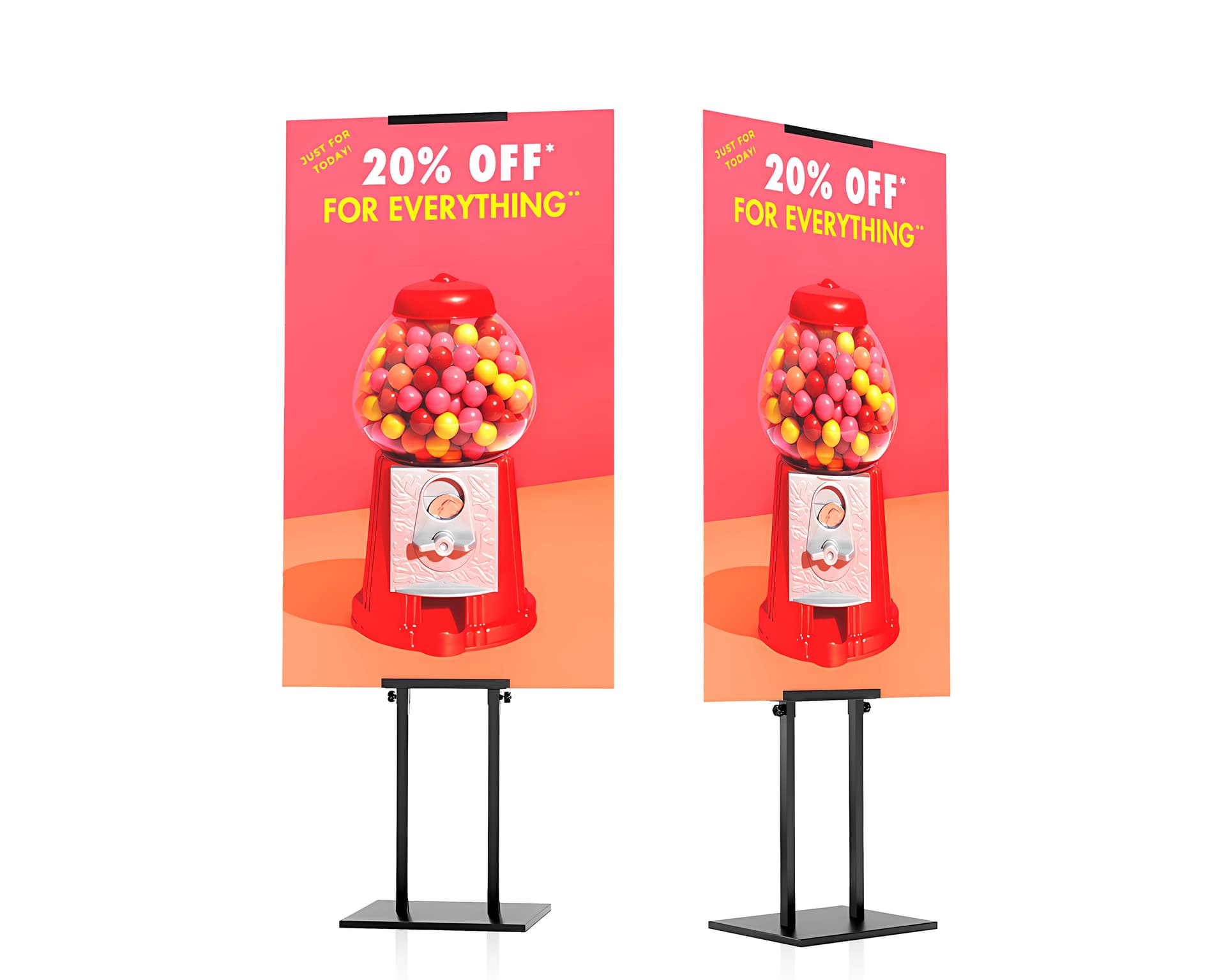 Free standing poster holder made from powder-coated steel